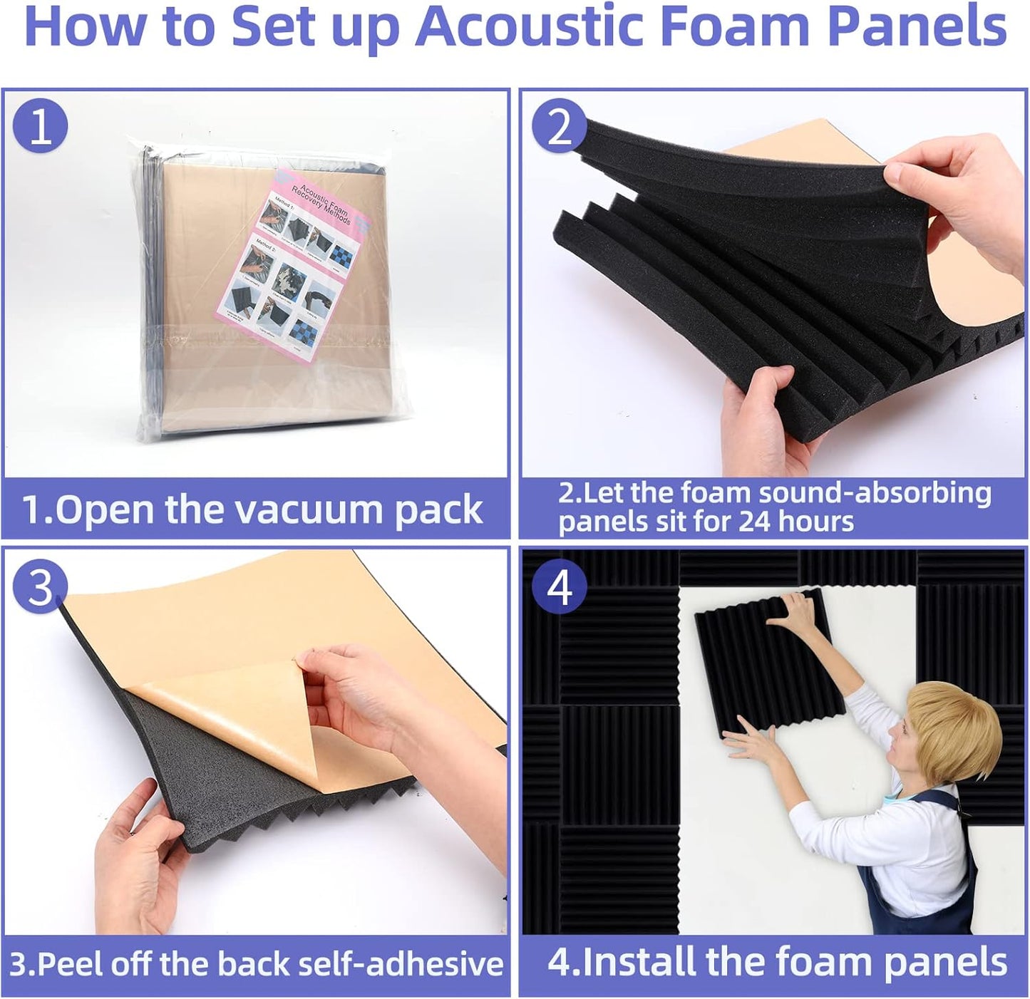 12 Pack Sound Proof Foam Panels Studio Acoustic Foam Panels,1" X 12" X 12"Soundproof Wall Panels With Self-Adhesive,Fire-Proofed Soundproofing Wedges,Acoustic Treatment Foam for Home-Black