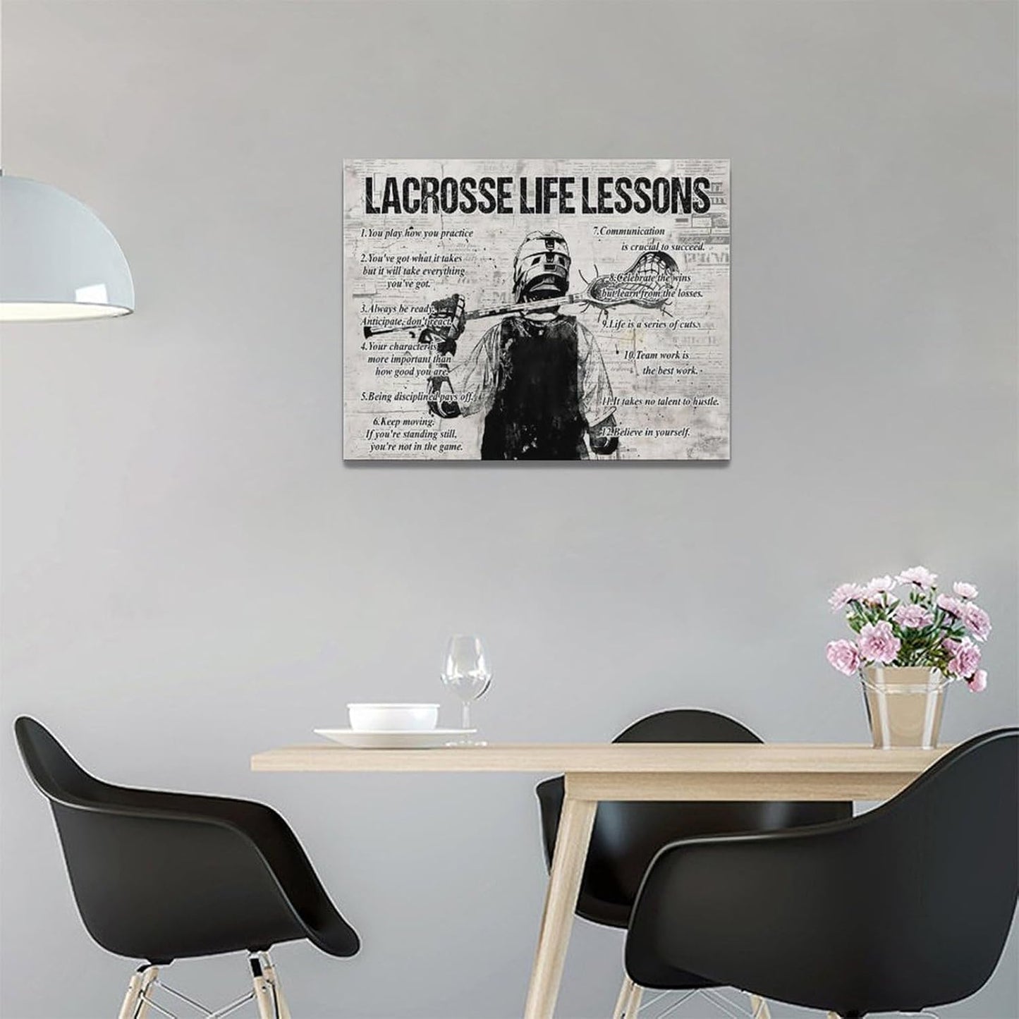 Lacrosse Sports Wall Art Life Lessons Sign Retro Poster for Boy Men Room Motivational Decorations Canvas Print Painting Artwork for Bedroom Bathroom Living Room 16"x12"