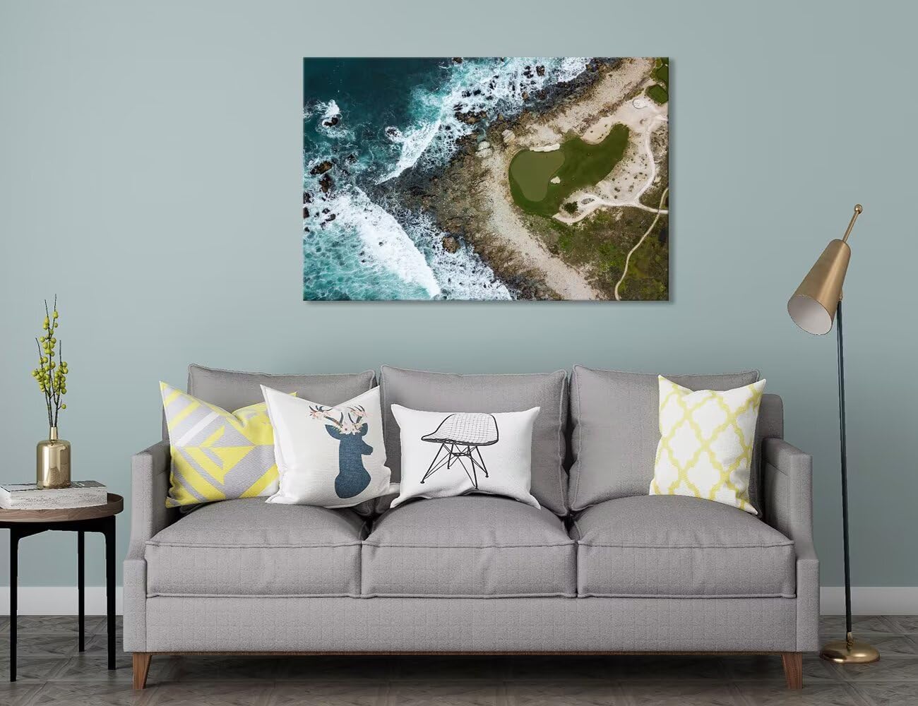 Pebble Beach Golf Course Wall Art Prints California Coastilne Picture Wall Decor for Living Room Bedroom Bathroom Home Decorations Pebble Beach Poster Framed Artwork Ready to Hang(12''H x 16''W)