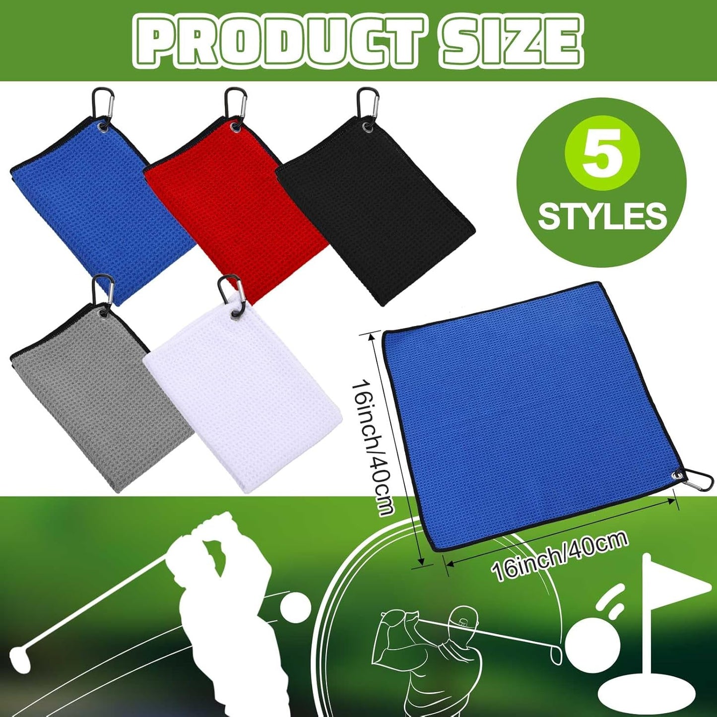 Batiyeer Golf Towels Bulk for Bags 16'' x 16'' Microfiber Waffle Pattern Golf Towel with Clipfor Mini Tournament, Club, Yoga, Fitness