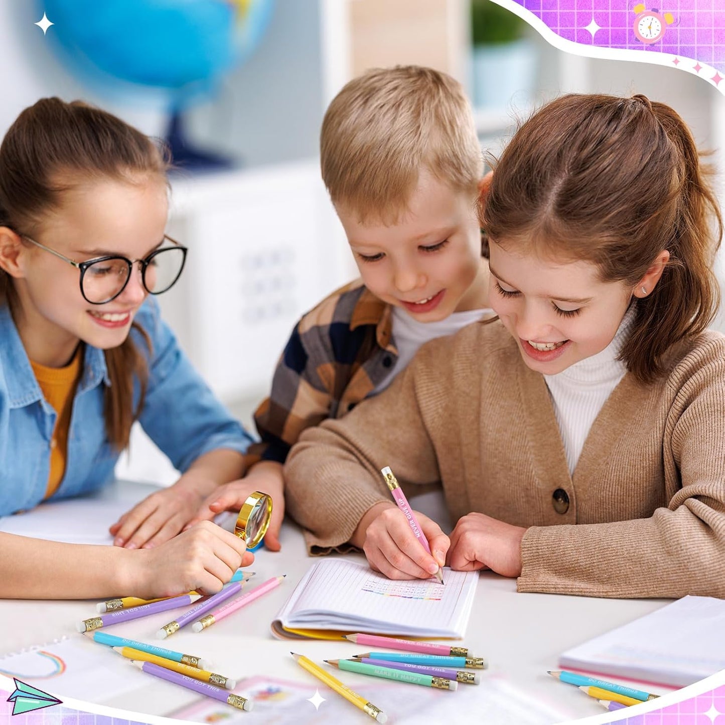 Jetec 100 Pcs Mini Pencils Bulk Inspirational Golf Wooden Half Pencils with Eraser and Motivational Sayings Back to School Gifts for Kids Student Teacher First Day of School(Candy Color)