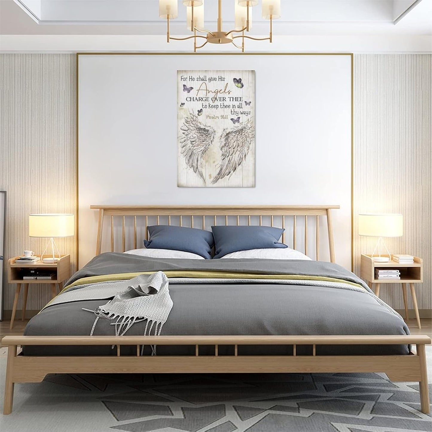 Scripture Psalm 91 Wall Art Christian Angel Wings Pictures Wall Decor Bible Verse Canvas Painting Print Artwork Abstract Modern Home Decorations Framed Ready to Hang for Office Living Room 16"x24"