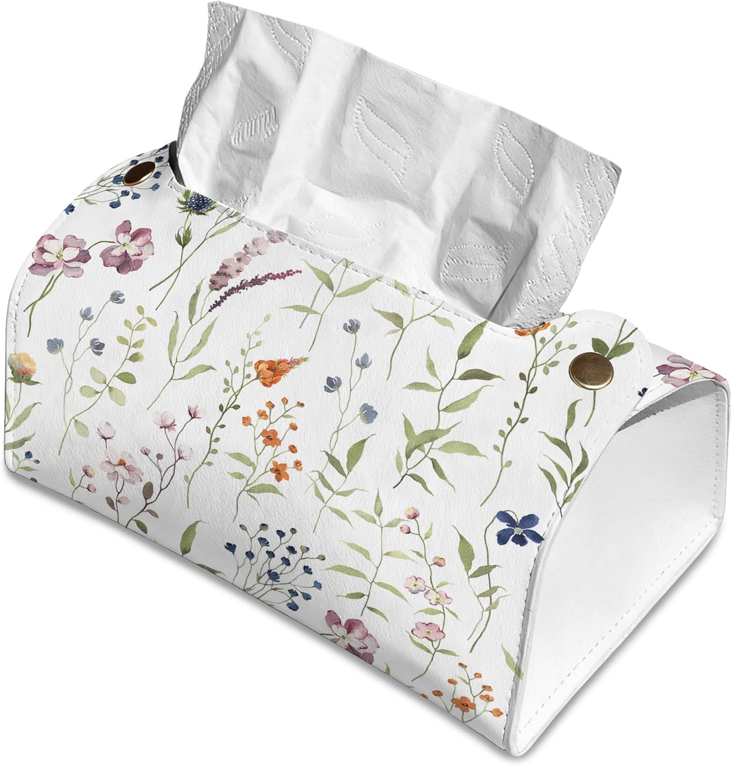 Watercolor Wildflowers Tissue Box Cover Holder – Rectangular Tissue Organizer, Decorative Napkin Box Case for Home, Office & Car
