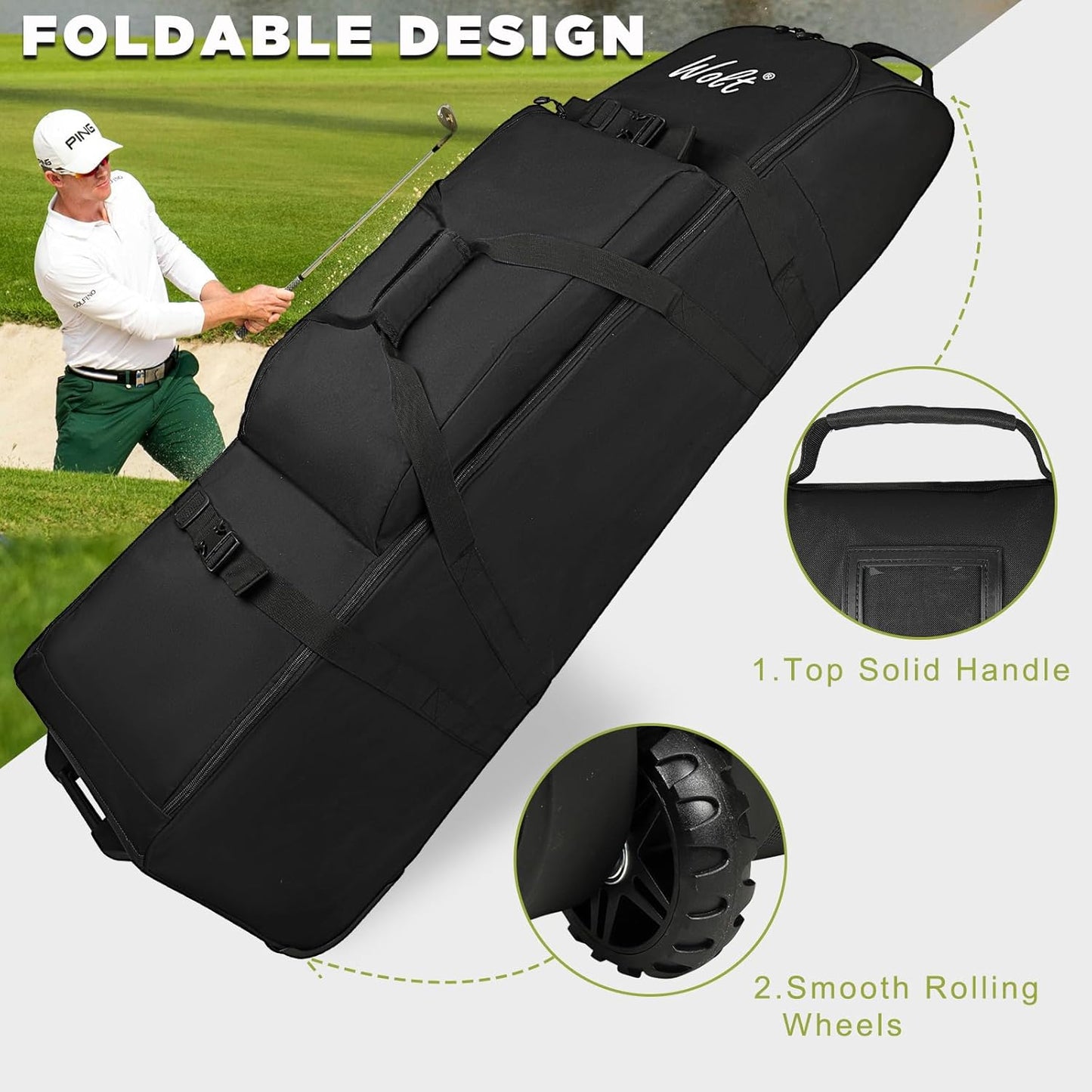 WOLT Golf Travel Bag with Anti-Impact Support System - Soft Padded Golf Travel Case for Airlines, Golf Travel Cover with Wheels