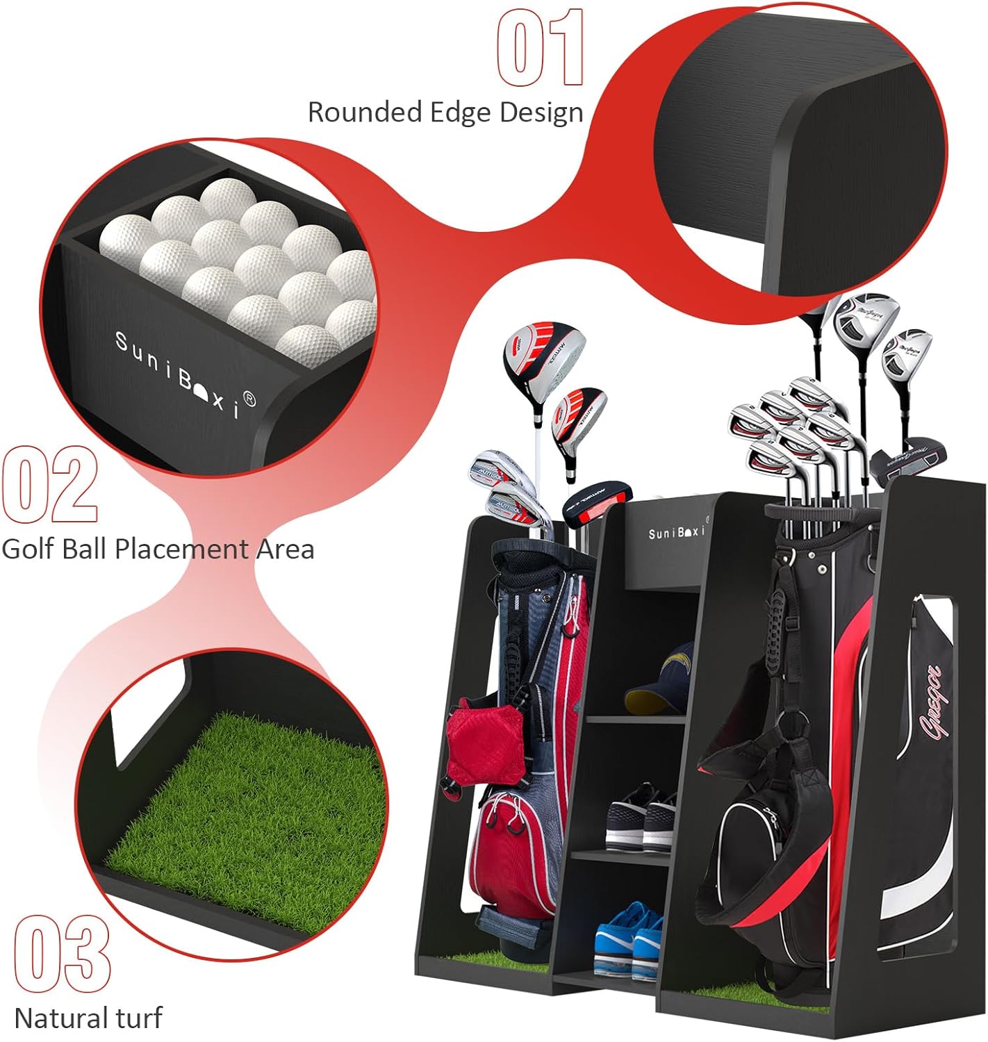 Wooden Golf Storage Organizer for Garage, Premium Golf Bag Holder Rack for Golfing Accessories, Great Gift for Golfers,Husband, Dad