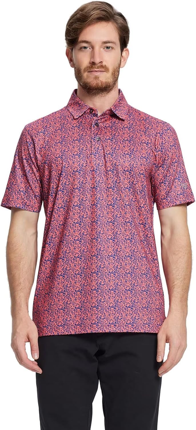 Golf Shirts for Men Dry Fit Short Sleeve Print Performance Moisture Wicking Polo Shirt