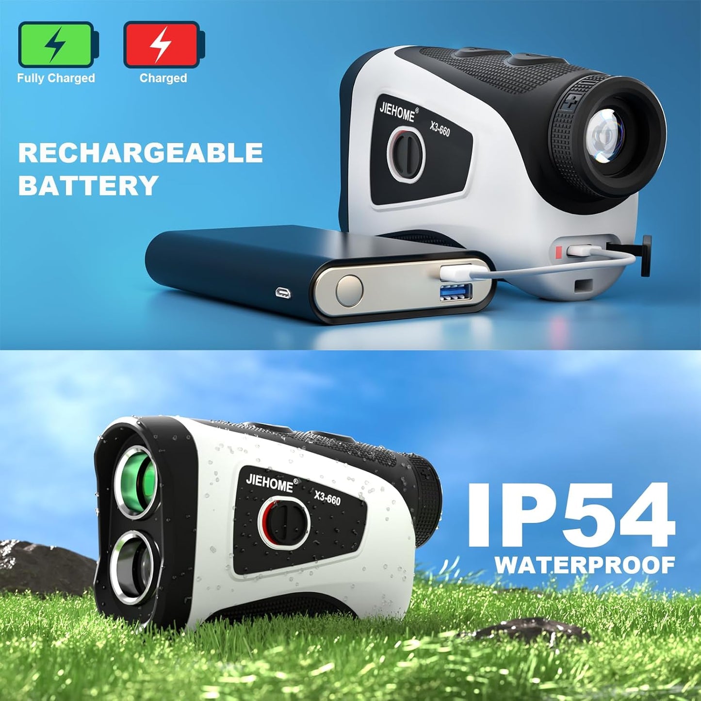 Golf Rangefinder JIEHOME X3 Rangefinder with Slope, Flagpole Locking & Vibration, 660/1100YDS Laser Rangefinder for Golfing/Hunting, Rechargeable Distance Measuring Range Finder, Built-in Magnetic