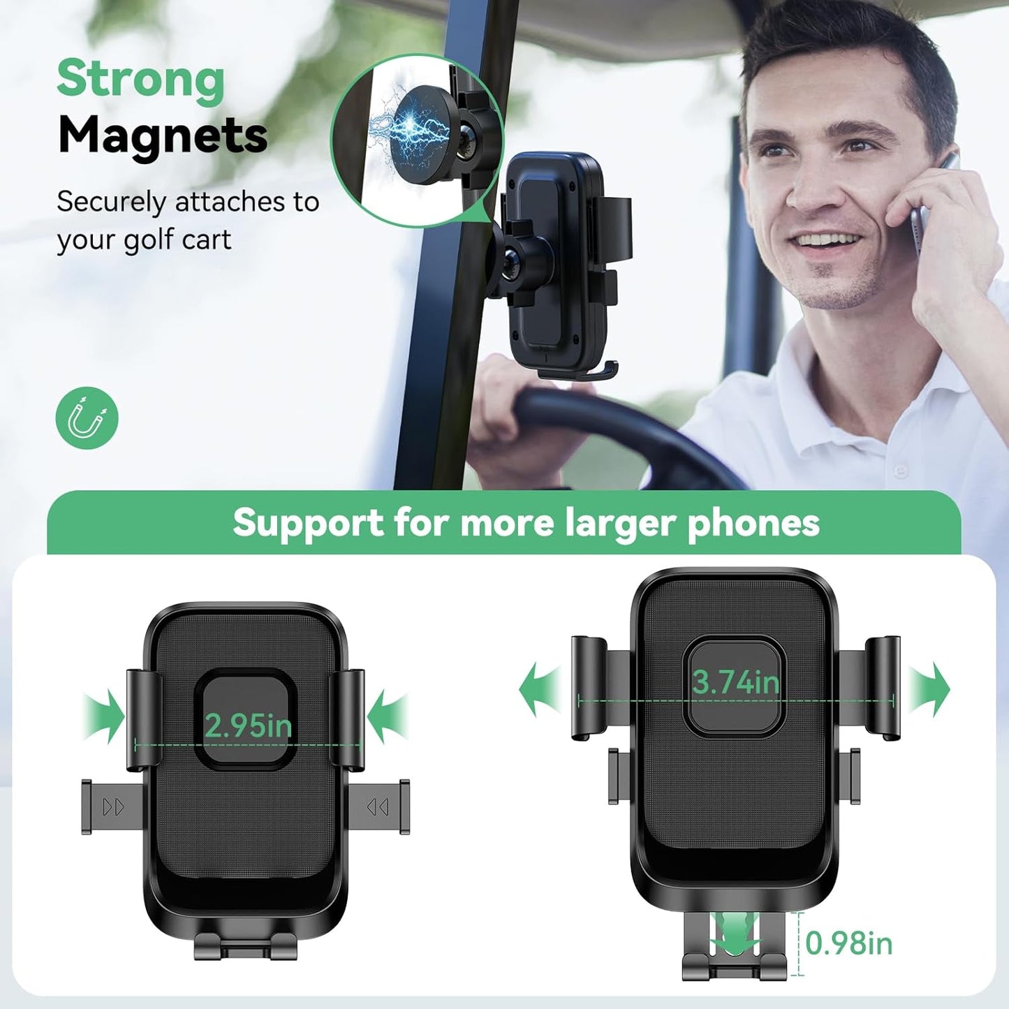 Golf Cart Phone Holder Golf Cart Magnetic Phone Holder Mount Ultra Strength Magnets Cell Phone Caddy Compatible For EZGO/Club Car/iPhone/Galaxy/Google Pixel, 360° Rotatable/One-Handed Pick & Place