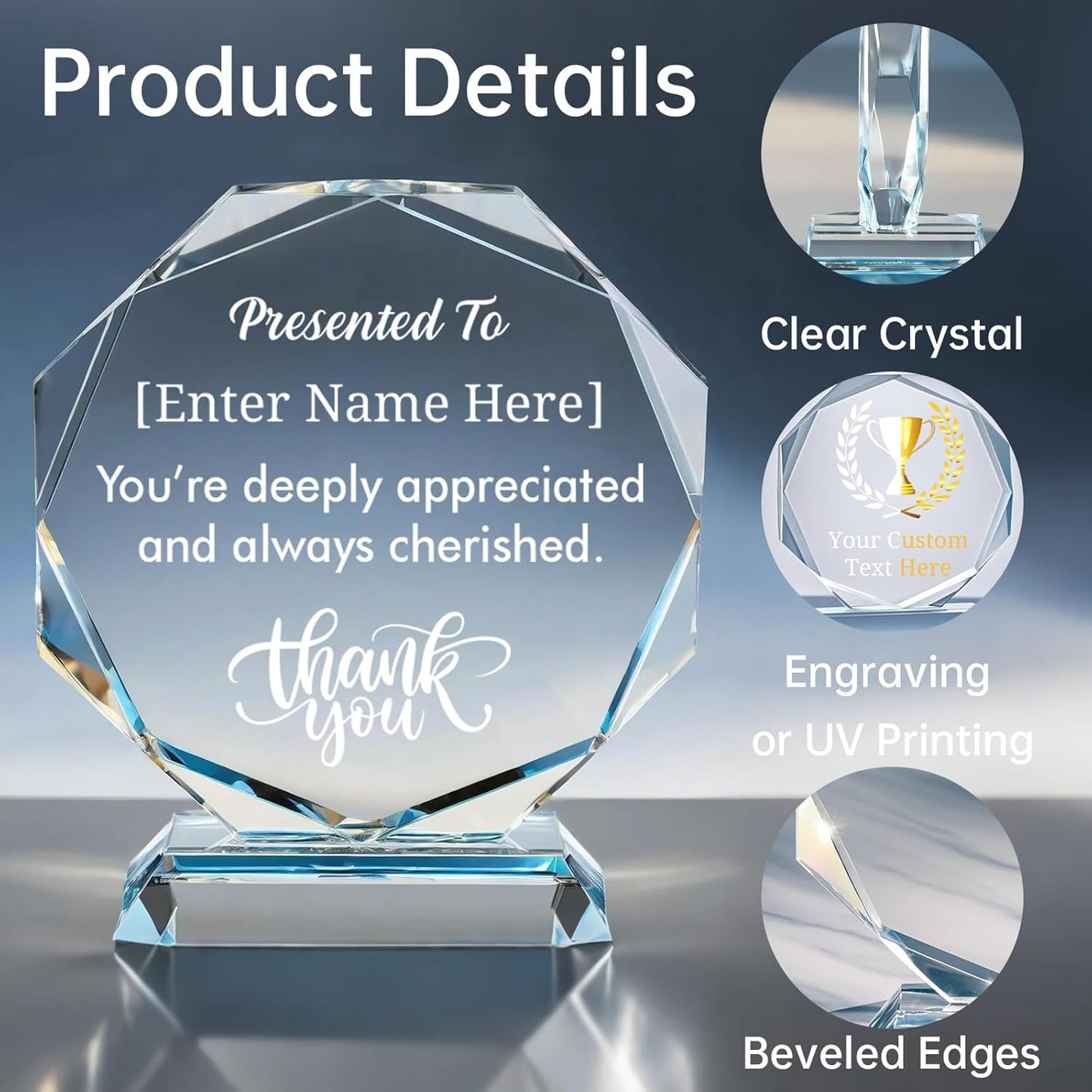 Custom Crystal Awards and Trophies – Personalized Engraved Glass Plaques for Employee Recognition, Appreciation, Farewell, Retirement, Coworker Gifts, Sports Achievements