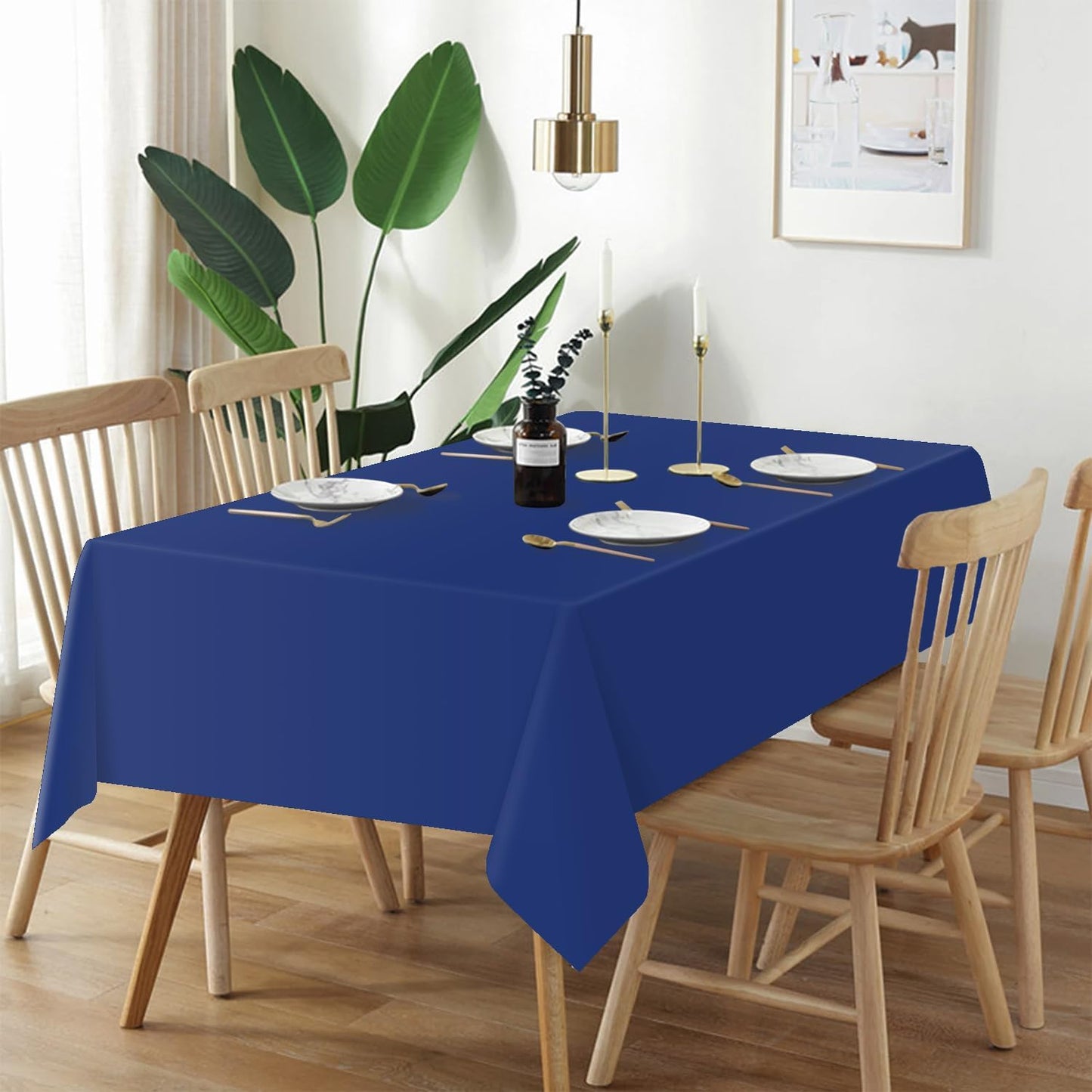 QIKSION Plastic Table Cloth Disposable 2 Pack, 54 x 108 Inch Tablecloths for Rectangle Tables, Navy Blue Plastic Table Cover