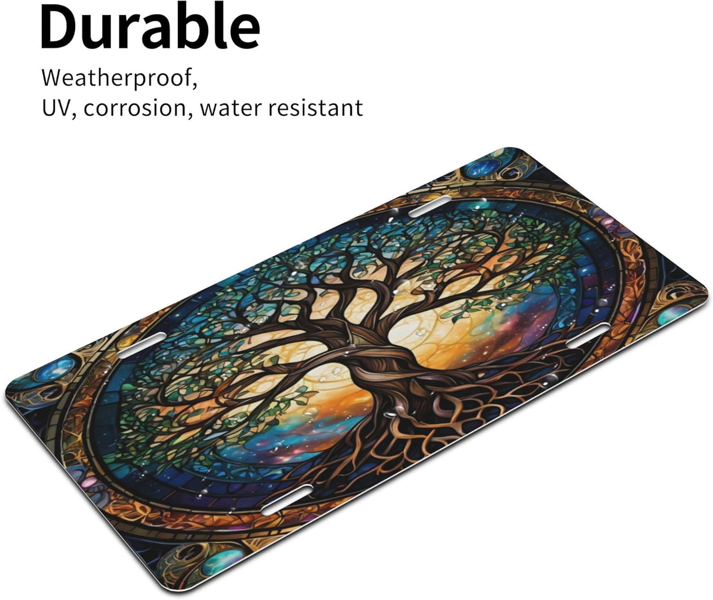 Tree of Life Abstract Colorful License Plate Funny Aluminum Front License Plates Decorative Waterproof Rust-Free Metal Car Plate Covers for Women Men Car Tag Accessories fit Truck SUV Rv 12 X 6 Inch