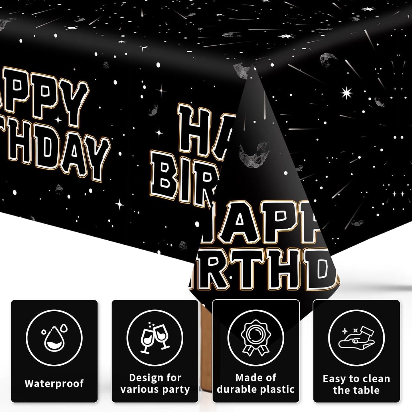 3Pcs Star Galaxy Party Tablecloth Black Galaxy Movie Space Plastic Table Cover Waterproof Black Universe Wars Theme Disposable Table Cloth for Kids Boys Mens Birthday Party Decorations 54 x 108 Inch