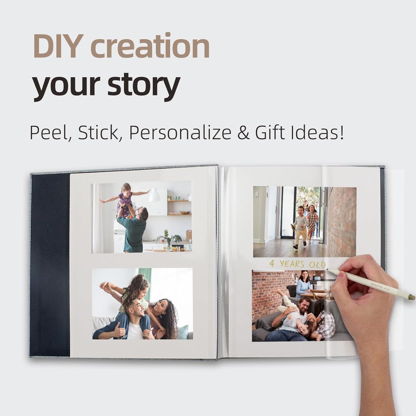 Vienrose Large Photo Album Self Adhesive for 4x6 8x10 10x12 Pictures Scrapbook Album DIY Scrap Book 40 Sticky Pages with A Metallic Pen 13"x12.6"40 Pages