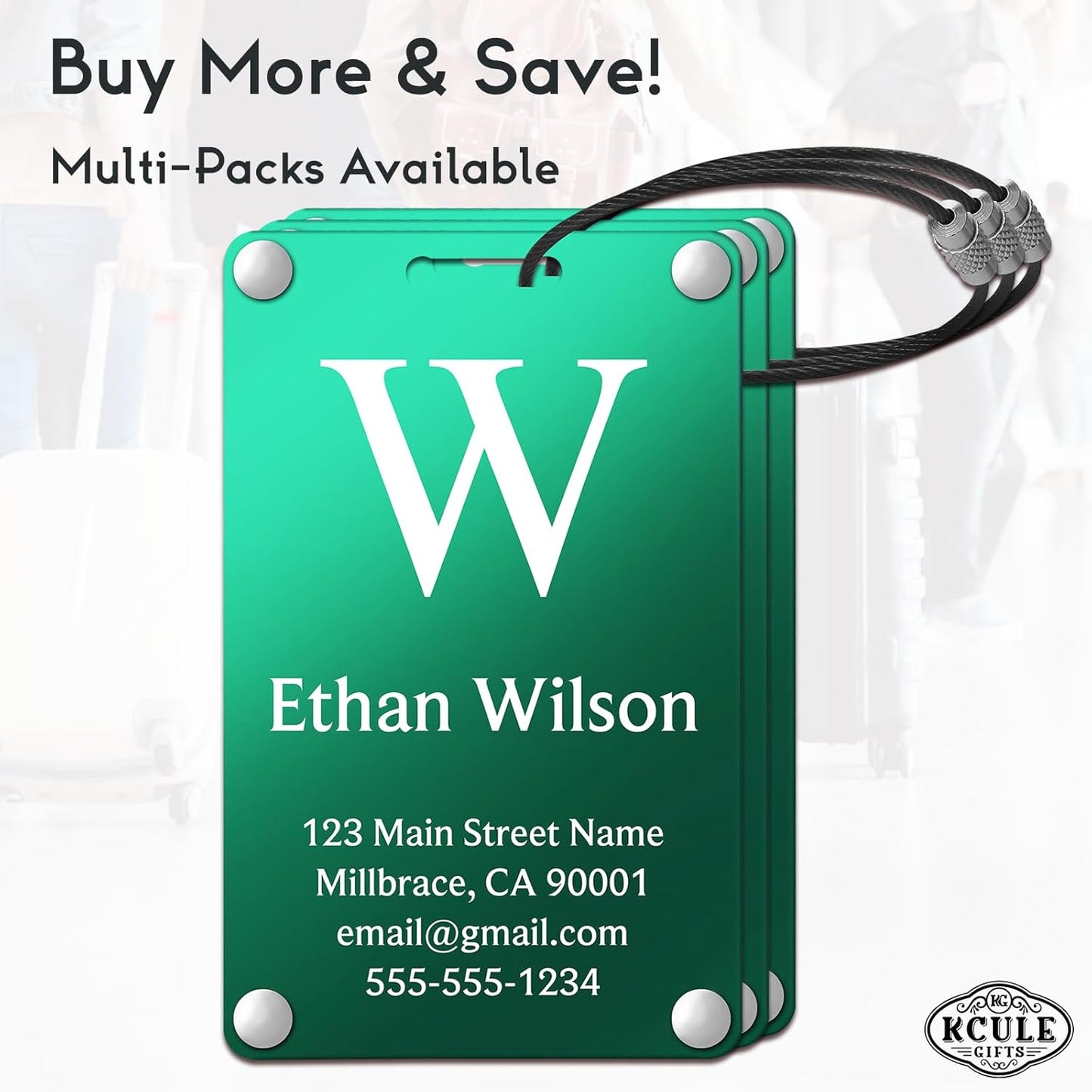 Personalized Luggage Tags: Custom Metal Luggage Tags for Suitcases, Backpacks and Bags with Your Personalized Text (Green)