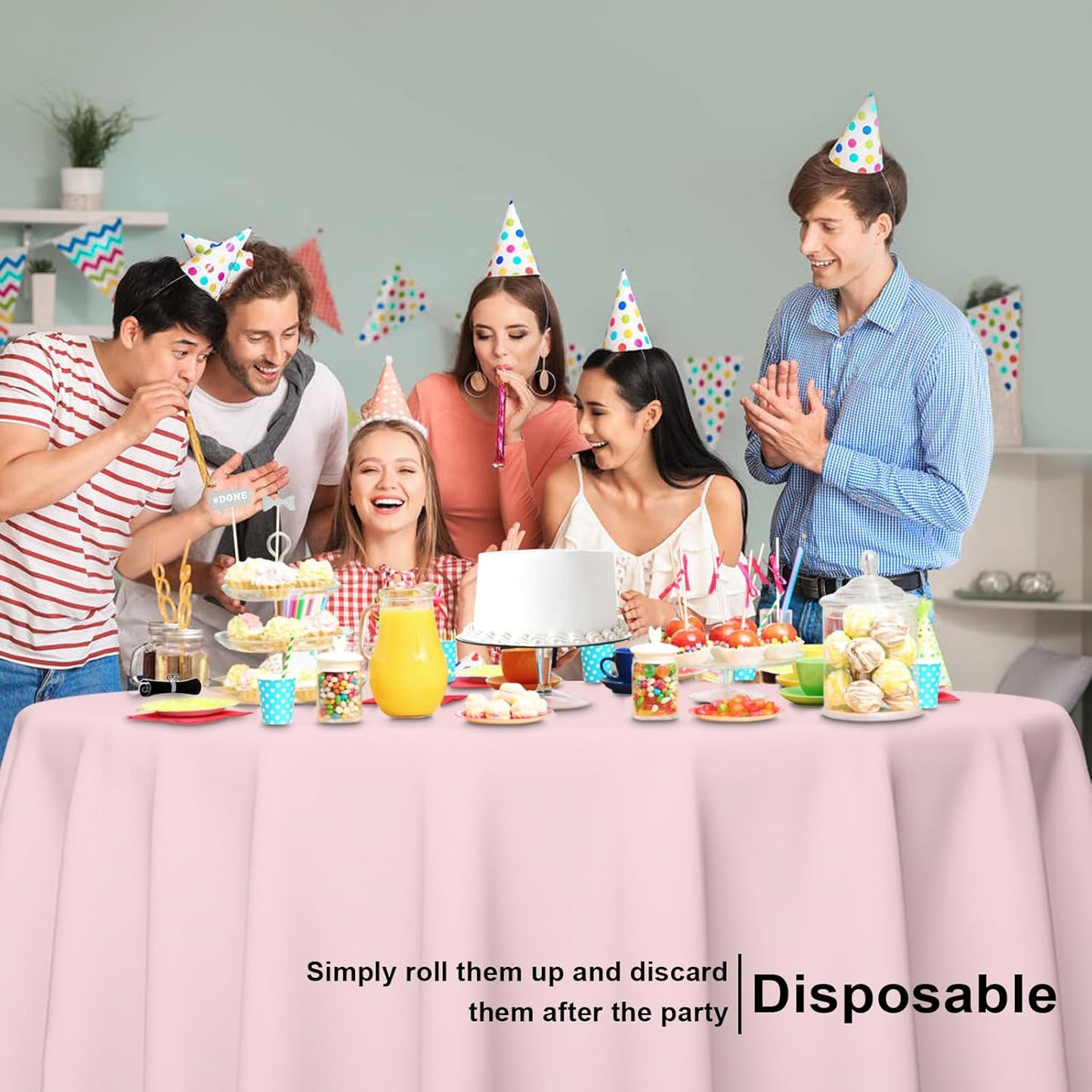 6 Pack Round Disposable Pink Tablecloth, Pink Plastic Table Cloths for Parties Disposable, 84x84 in Waterproof Camping Tablecloth for Birthday Party Baby Shower Picnic School