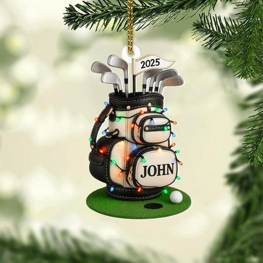 Personalized Golf Christmas Ornament 2025, Custom Name Bag, and Golfer Outfit Gilf, Ball Head Ornament with Santa Hat, Gifts for Golf Lovers 6