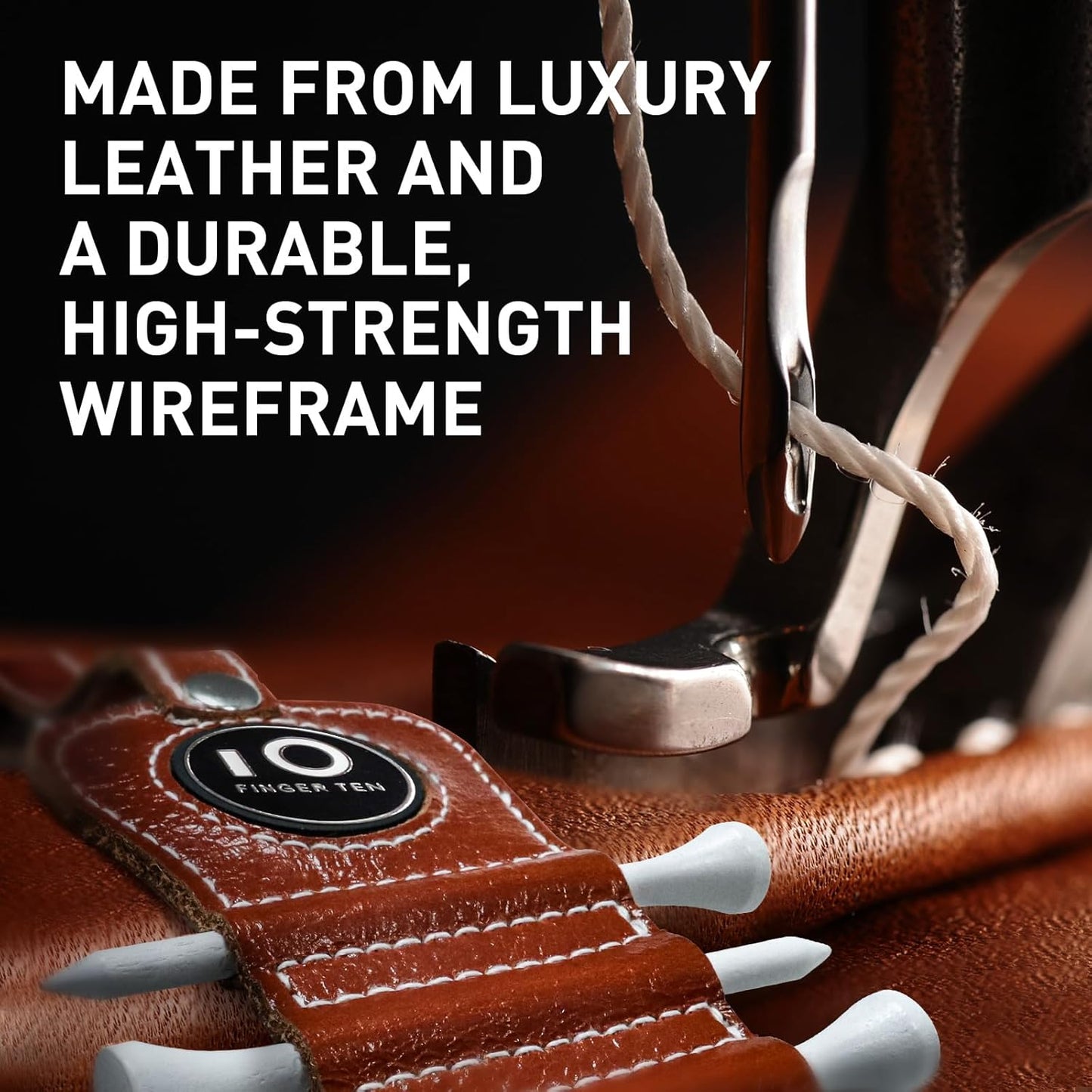 FINGER TEN Golf Tee Holder with Ball Marker and 4 Pcs Wood Tees Value 1/2 Pack, Luxury Leather Gift Hook to Golf Bag Belt Clip