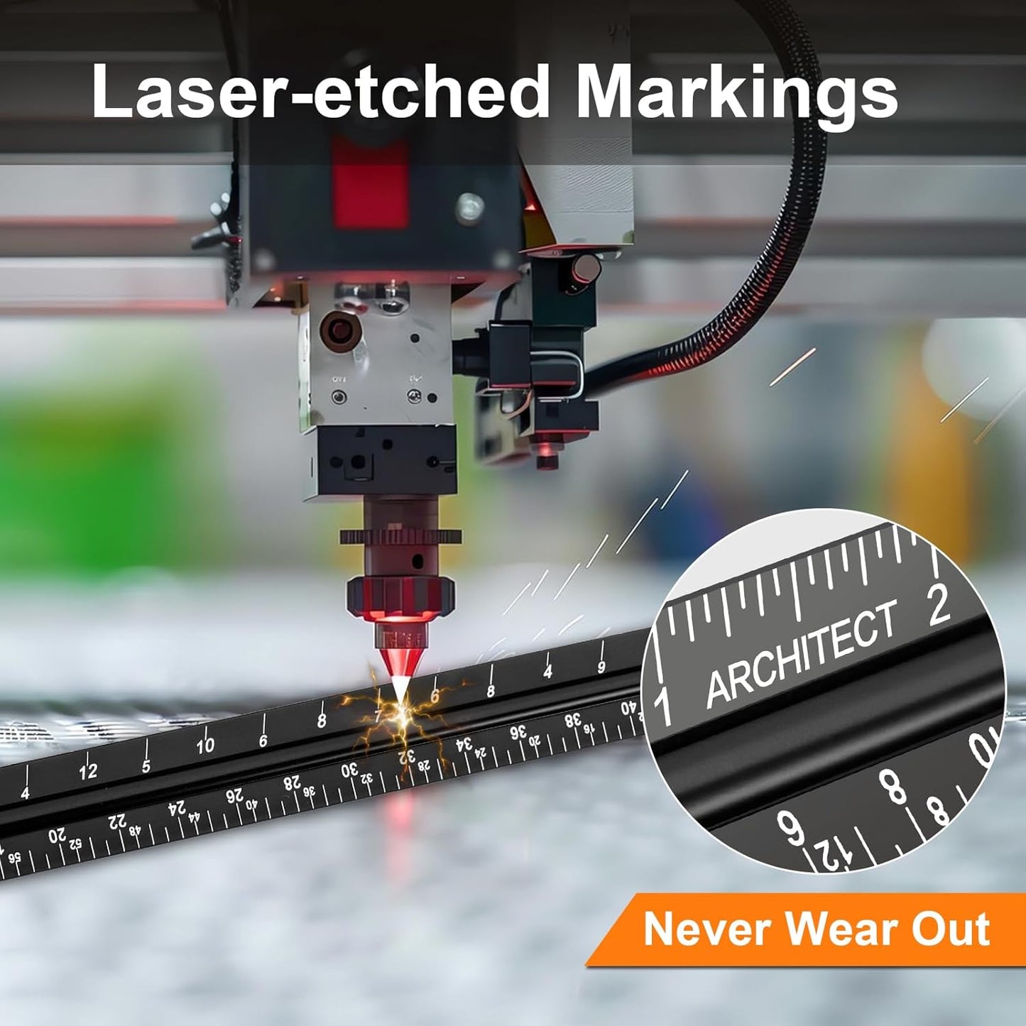 Architectural Scale Ruler, Imperial Measurements 12'', Laser-Etched Aluminum Architect Triangular Ruler Black for Architects, Students, Draftsman, and Engineers by mveohos