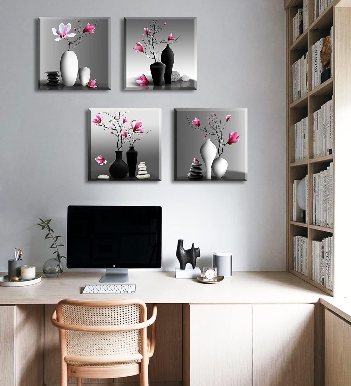 DJSYLIFE Modern Bathroom Pictures Wall Decor Zen Flowers Paintings Canvas Decorations Black and White Wall Art for Bedroom Living Room Home