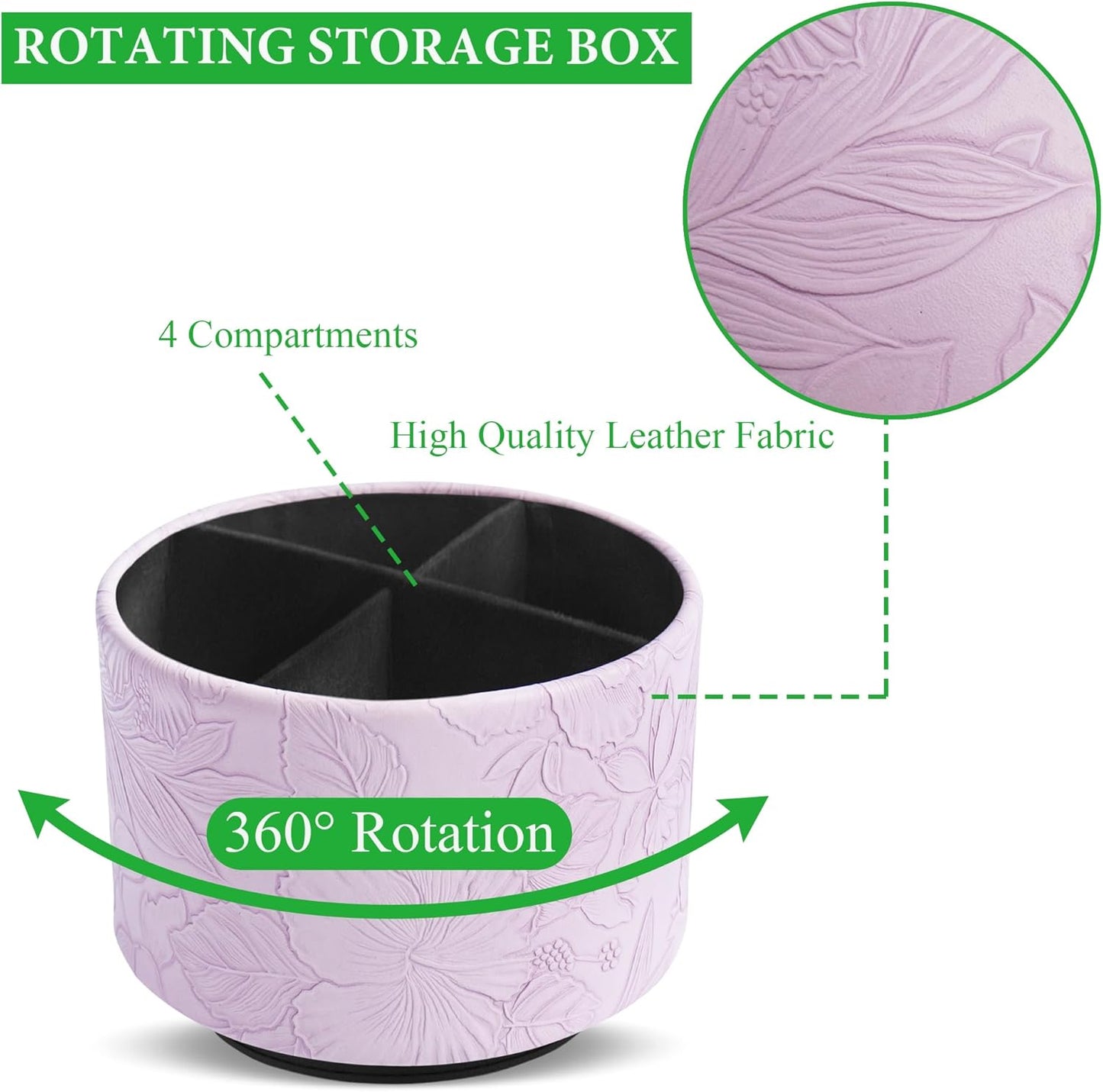 Hennaja Round Leather Art Supply Organizer,Remote Control Holder,360 Degree Spinning,Multi-Functional Pencil Holder,4 Compartments Desktop Stationary Organizer(1-Carved Purple)