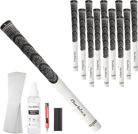 Golf Grips with Regripping Kit – All Weather Multi-Compound Golf Club Grips for Men & Women – Corded Rubber Grip Set – Standard & Midsize Wood and Iron Grip Kit – All Level Golfing Accessories