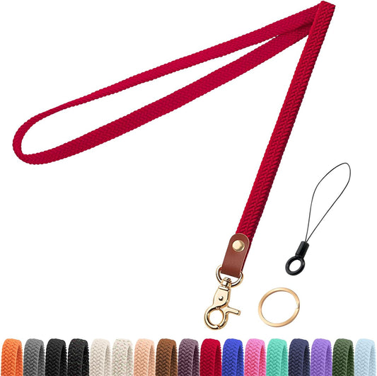 Fishent Stretchy Thin Lanyards for Keys ID Badges, Cute Long Teacher Neck Key Lanyard Keychains for Women Men Wallet Phone(Red)