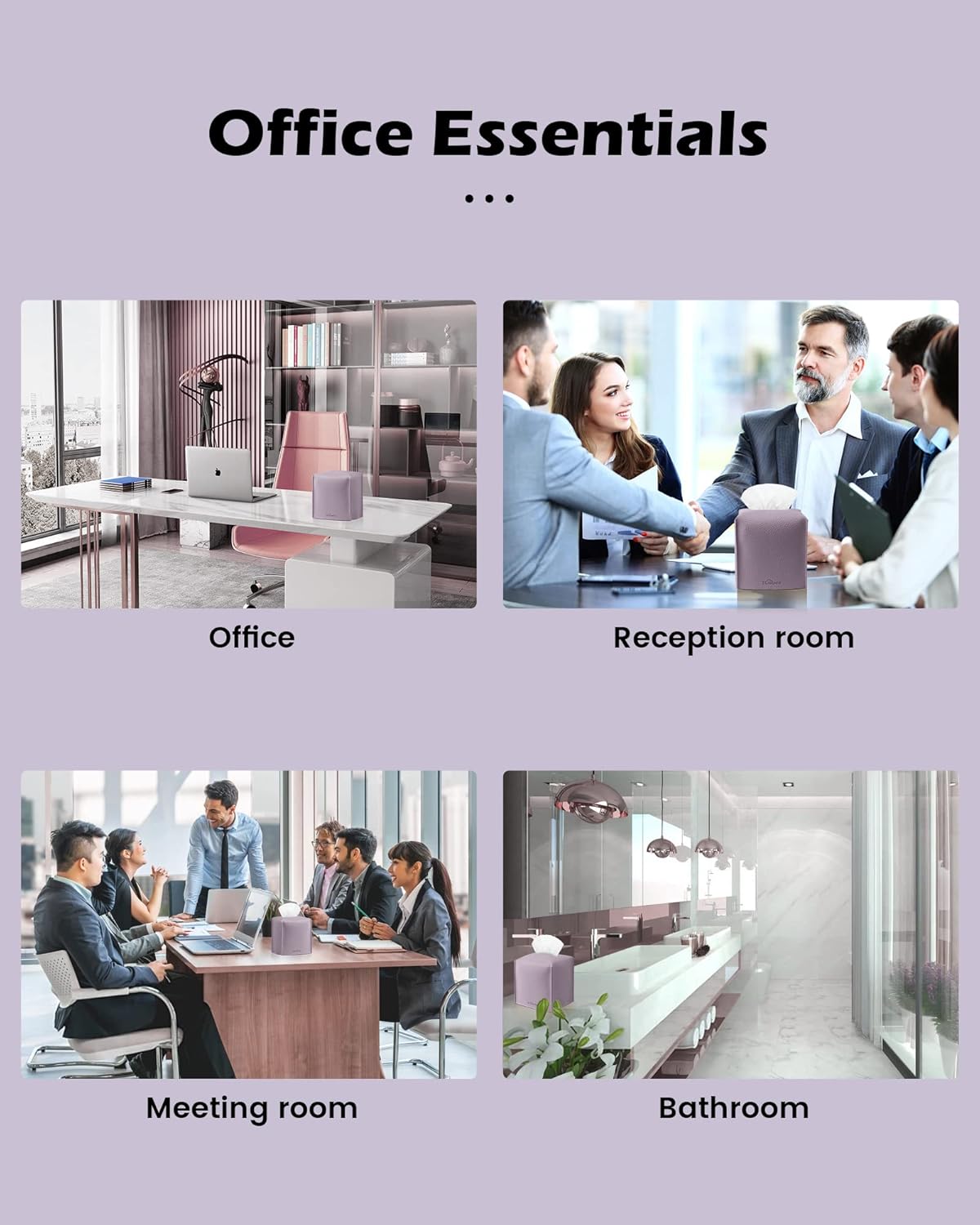 Tissue Box Cover for PU Leather, Modern Simple Solid Color Holder Square Tissue Bag, Ideal for Bathrooms,Office,Car,Nightstand,Outdoor Tent,Dining Table,5"X5"X5", Single Purple