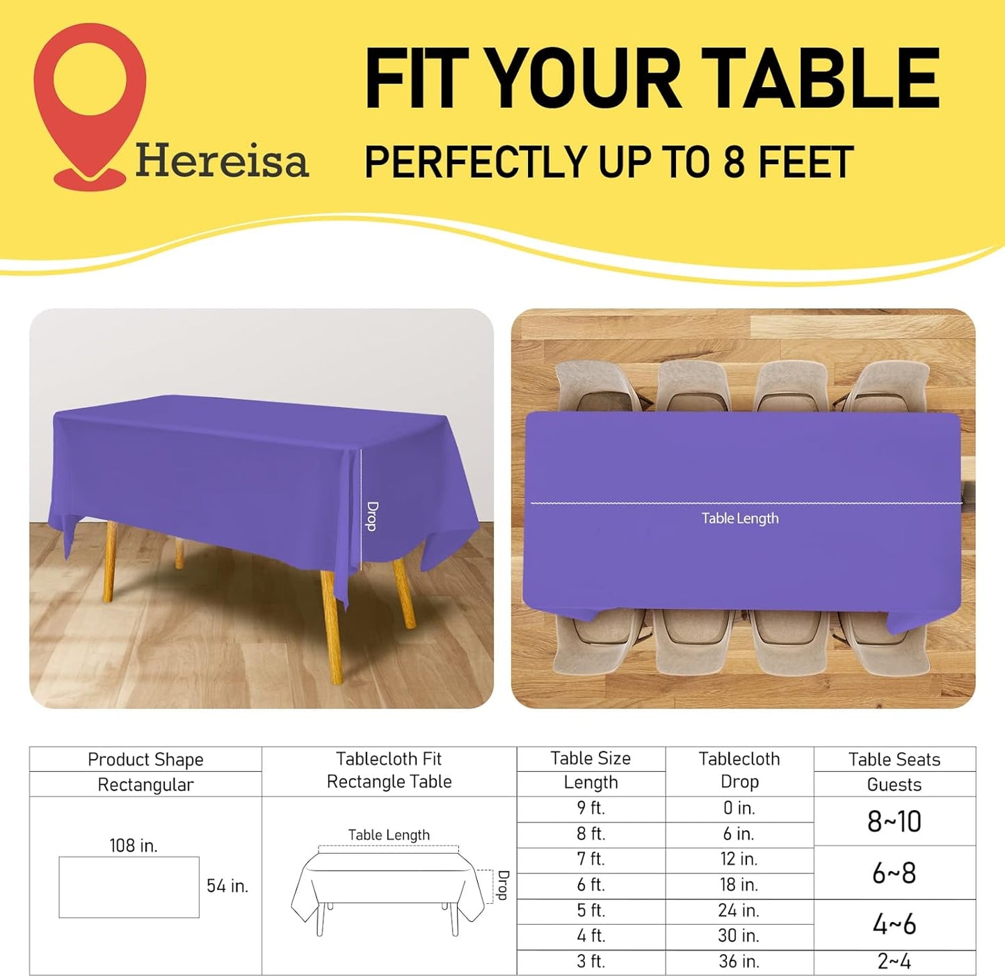 Plastic Purple Tablecloths 3 Pack Violet Disposable Table Covers 54" x 108" Table Cloths PEVA Party Tablecovers for Gras Parties Birthdays Weddings