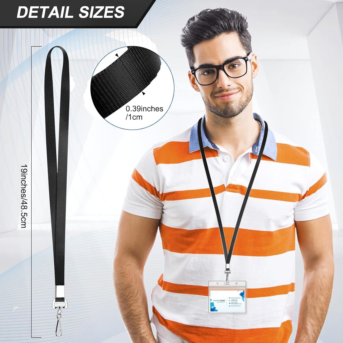 50 Pack Black Lanyard Bulk for ID Badge Holder - Durable Flat With Swivel Hook and Badge Clip