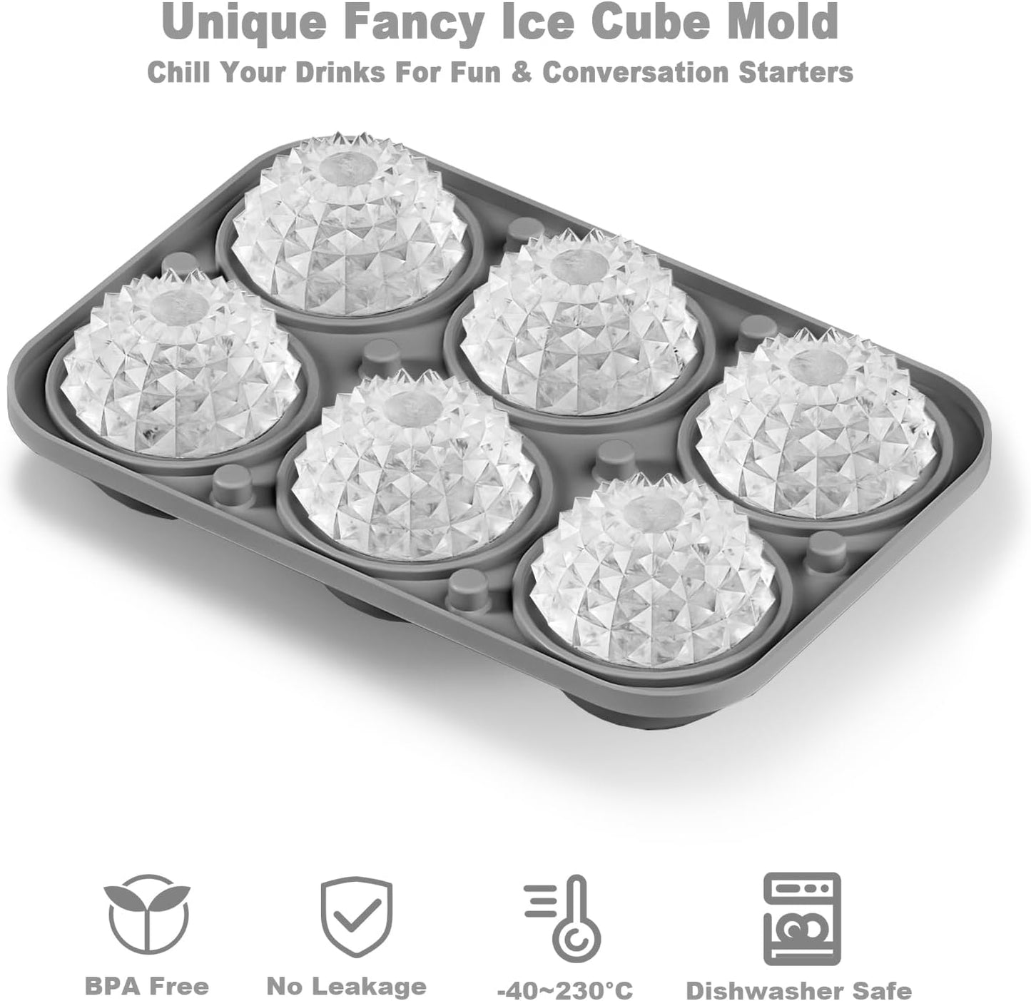 Nax Caki 3D Ball Crystal Ice Cube Tray, Large Ball Silicone Fun Shapes Whiskey Ice Mold with Funnel for Cocktails, Bourbon,Brandy, Whiskey Gifts for Men