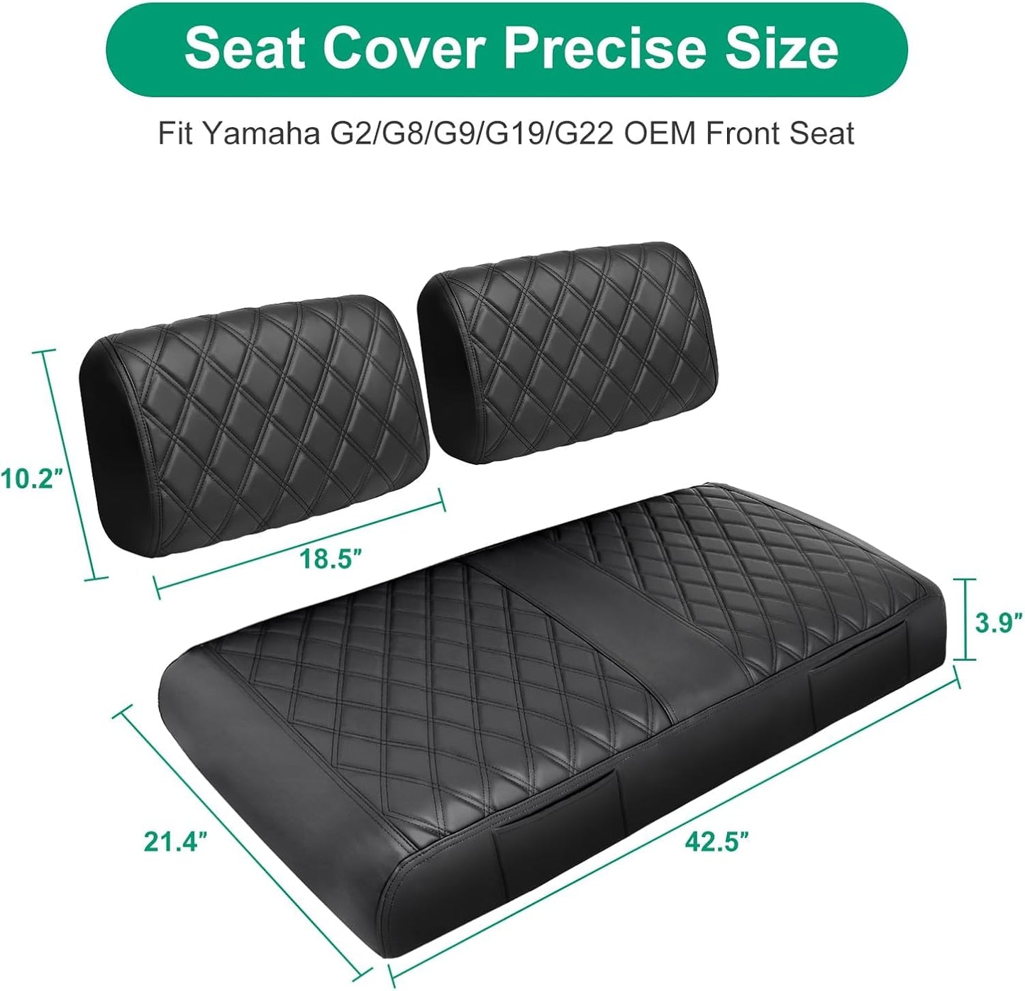 iLSKW Golf Cart Seat Covers for Yamaha G22 G8 G9 G16 G19 G2 Seat Cover OEM Front, Thinck Vinyl Leather with Convex Diamond Texure, Full Wrap-Around Design of Yamaha G22 Golf Cart Front Seat Cover