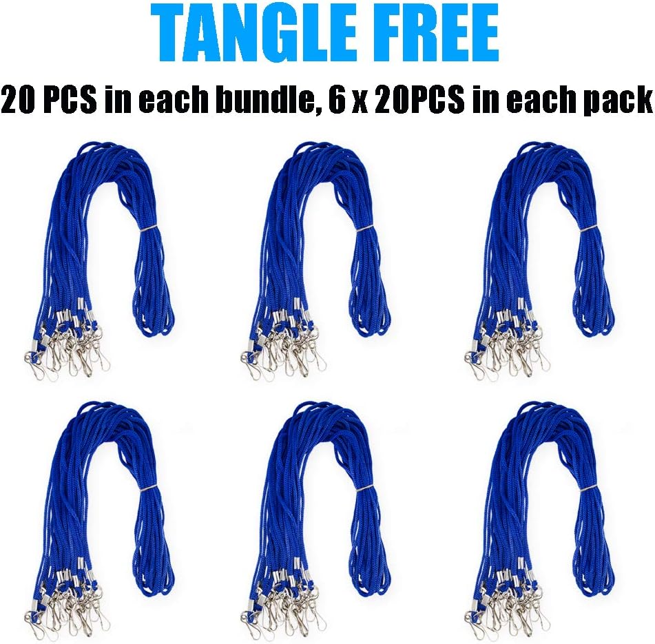 120 Pcs Blue Lanyards Premium Bulk Lanyards Round 36" with Swivel J Hook for ID Name Badge Holder, VIP, School, Kids, Coach, Conference, Festival and Hang Keys