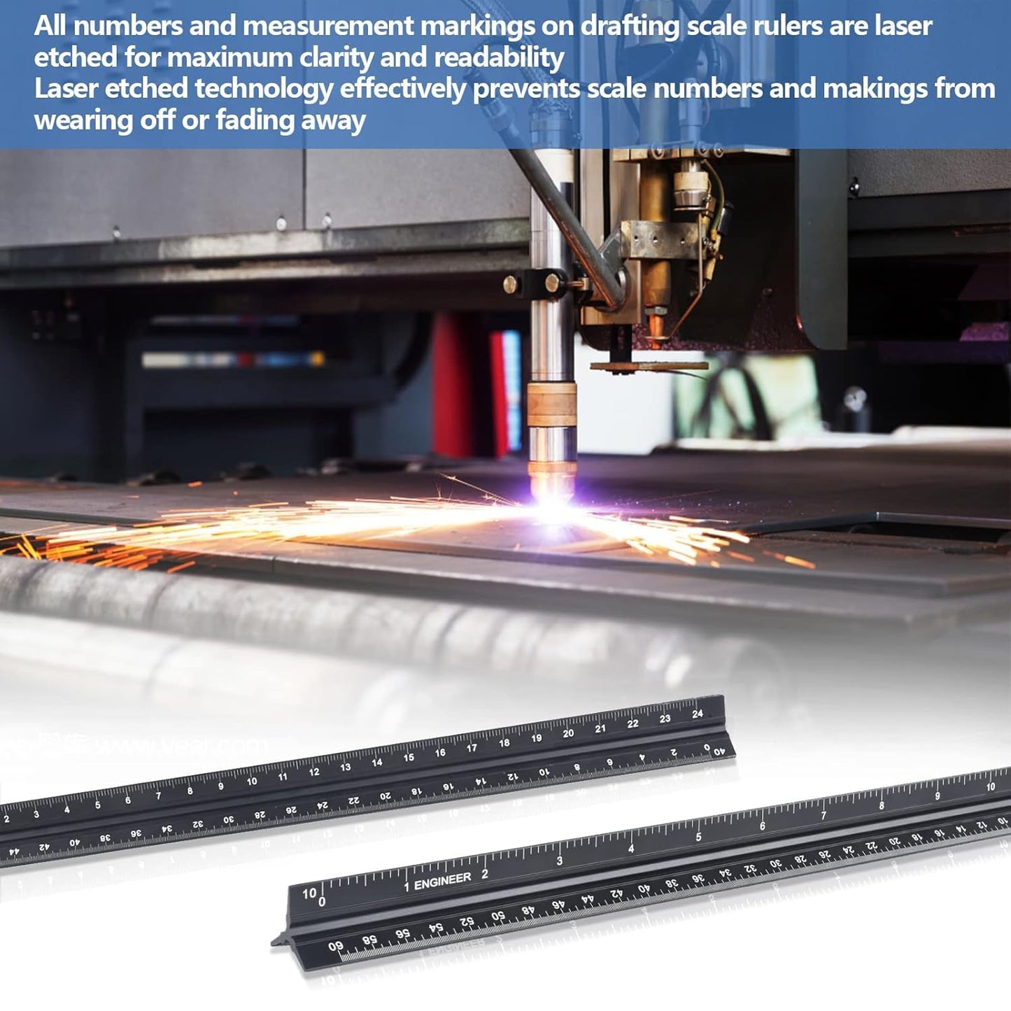 Engineer Scale Ruler, Imperial Measurements 12'', Laser-Etched Aluminum Architect Triangular Ruler Black for Architects, Students, Draftsman, and Engineers