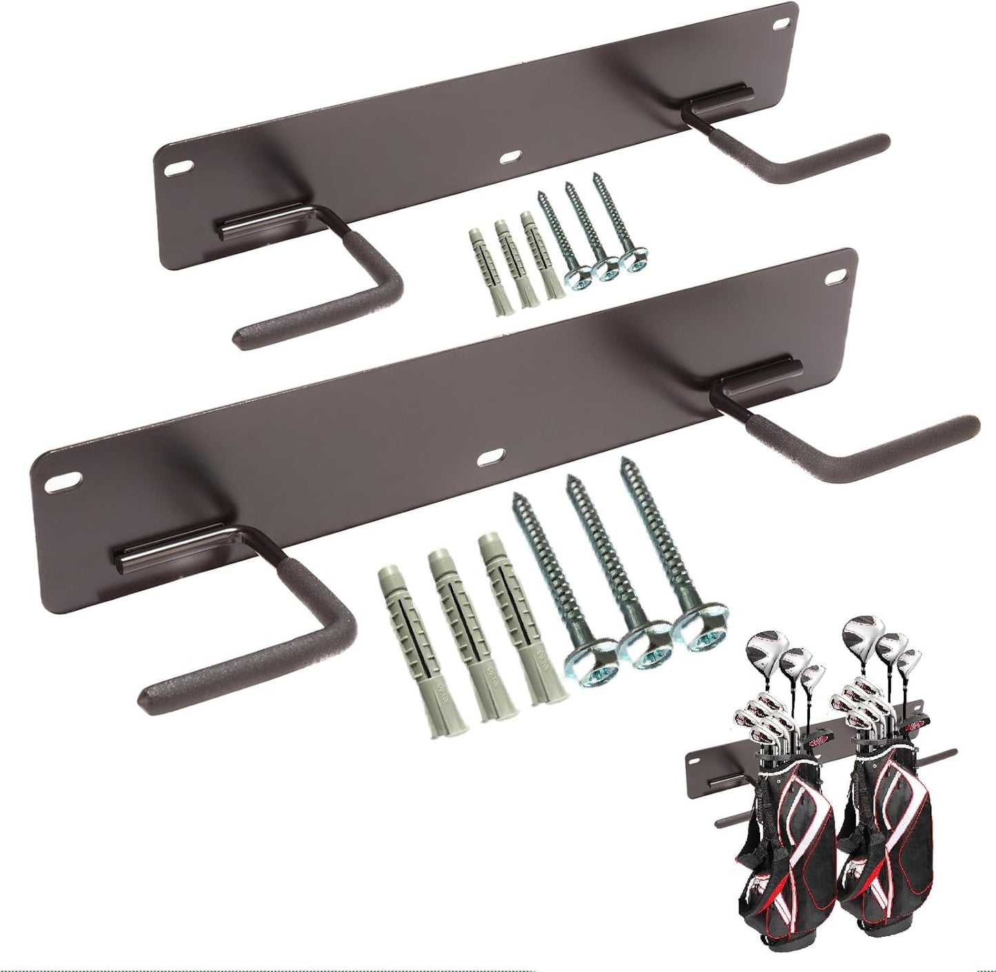 Golf Bag Wall Mount Holder-Golf Bag Holder for Garage,Golf Bag Storage Rack with PVC Rubber Hooks,Heavy Duty Rack with Spray & Dip Coating Finish