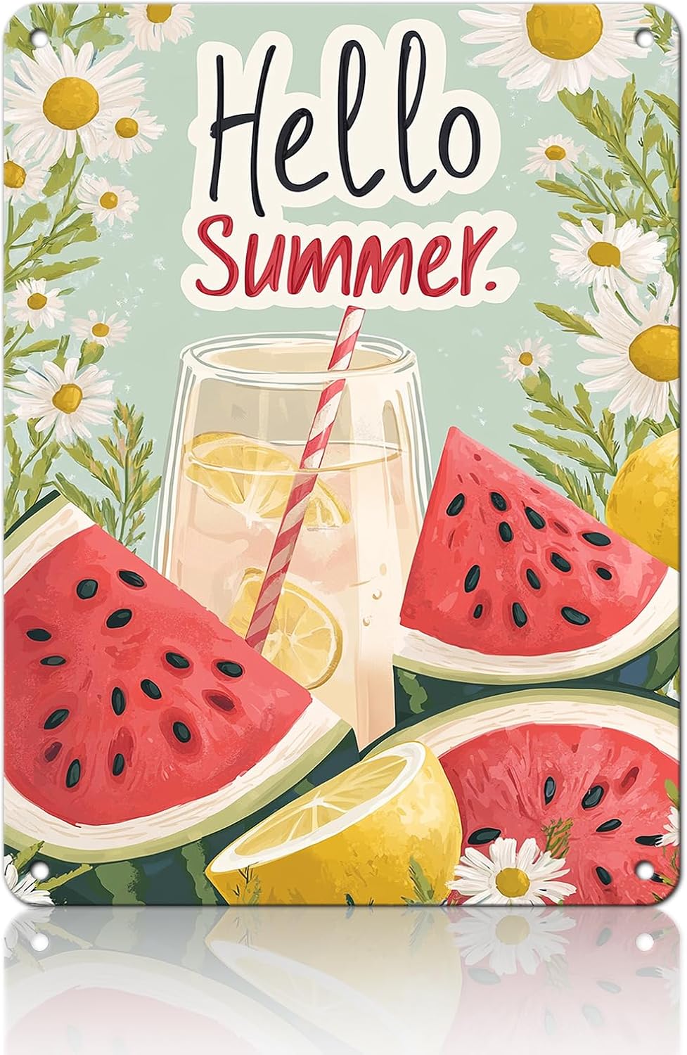 Hello Summer Vintage Tin Sign Watermelon Summer Decor Funny Wall Decor for Home Cafes Office Club 12x16 Inch