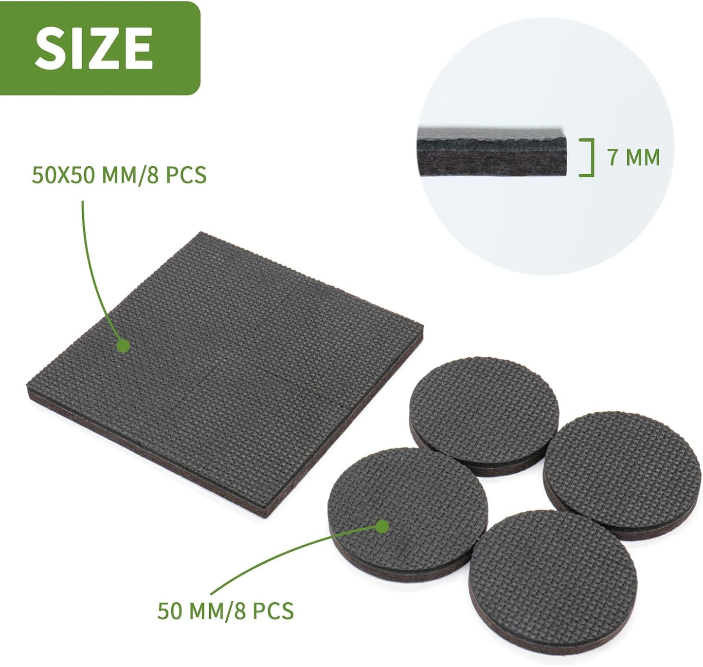 Non Slip Furniture Pads 16 PCS - 8 pcs 2” Round + 8 pcs 2" Square - Anti Slip Furniture Pads - Self Adhesive Rubber Feet Furniture Feet - Chair Leg Floor Protectors