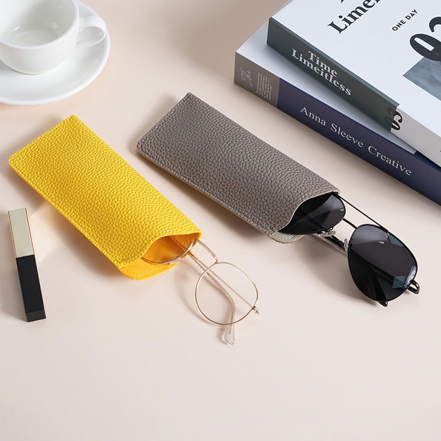 Mirkcittle Cases for eyeglasses 2 Pack Soft Leather for Women Men Fashion PU Sunglasses Pouch Portable Travel Glasses Cases