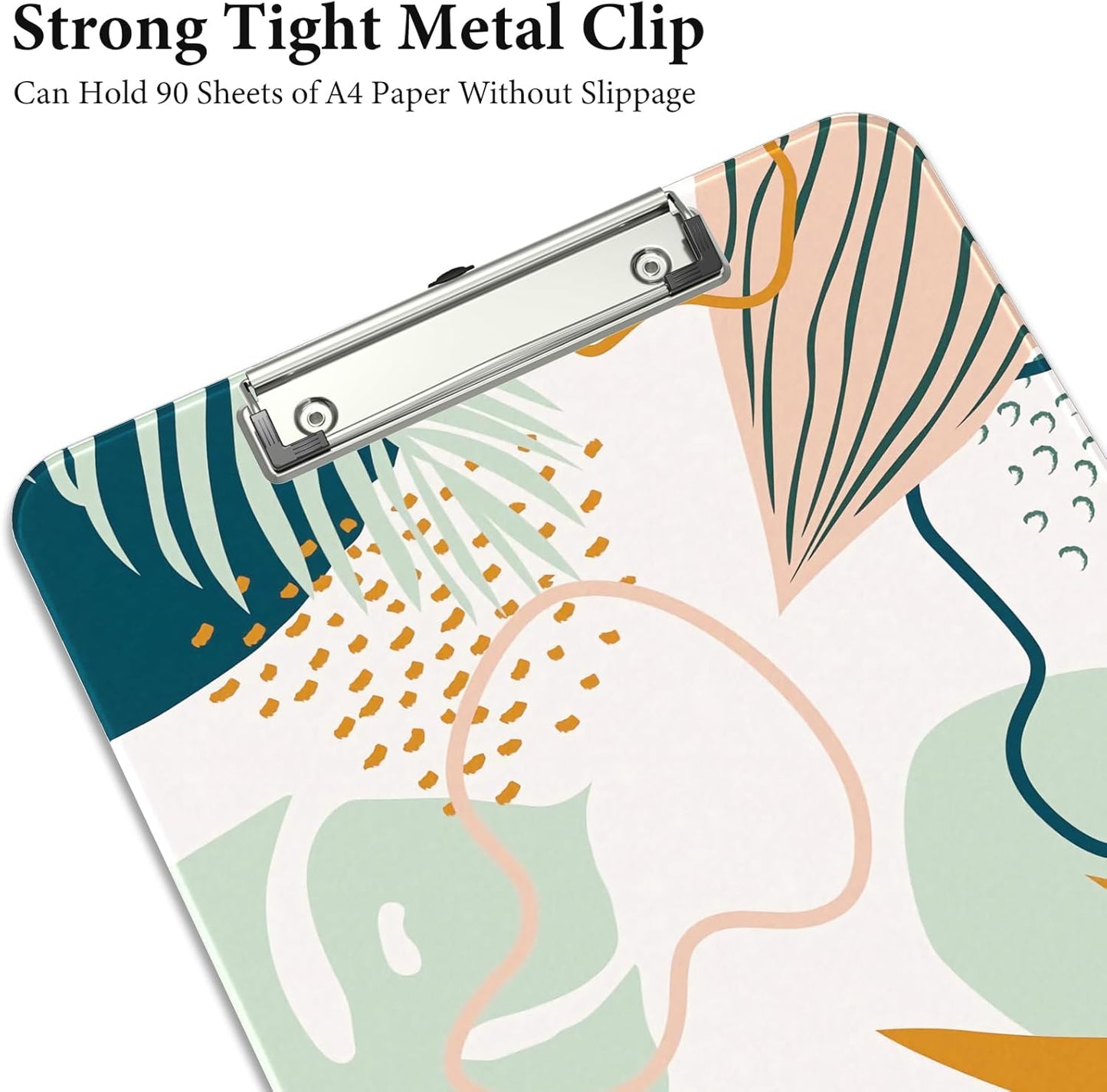 Rimilak Plastic Clipboards with Metal Clip, A4 Letter Size 9 x 12.5 in, Office Decorative for Students Women Men and Kids, Cute Custom Pattern, Bohe Leaves