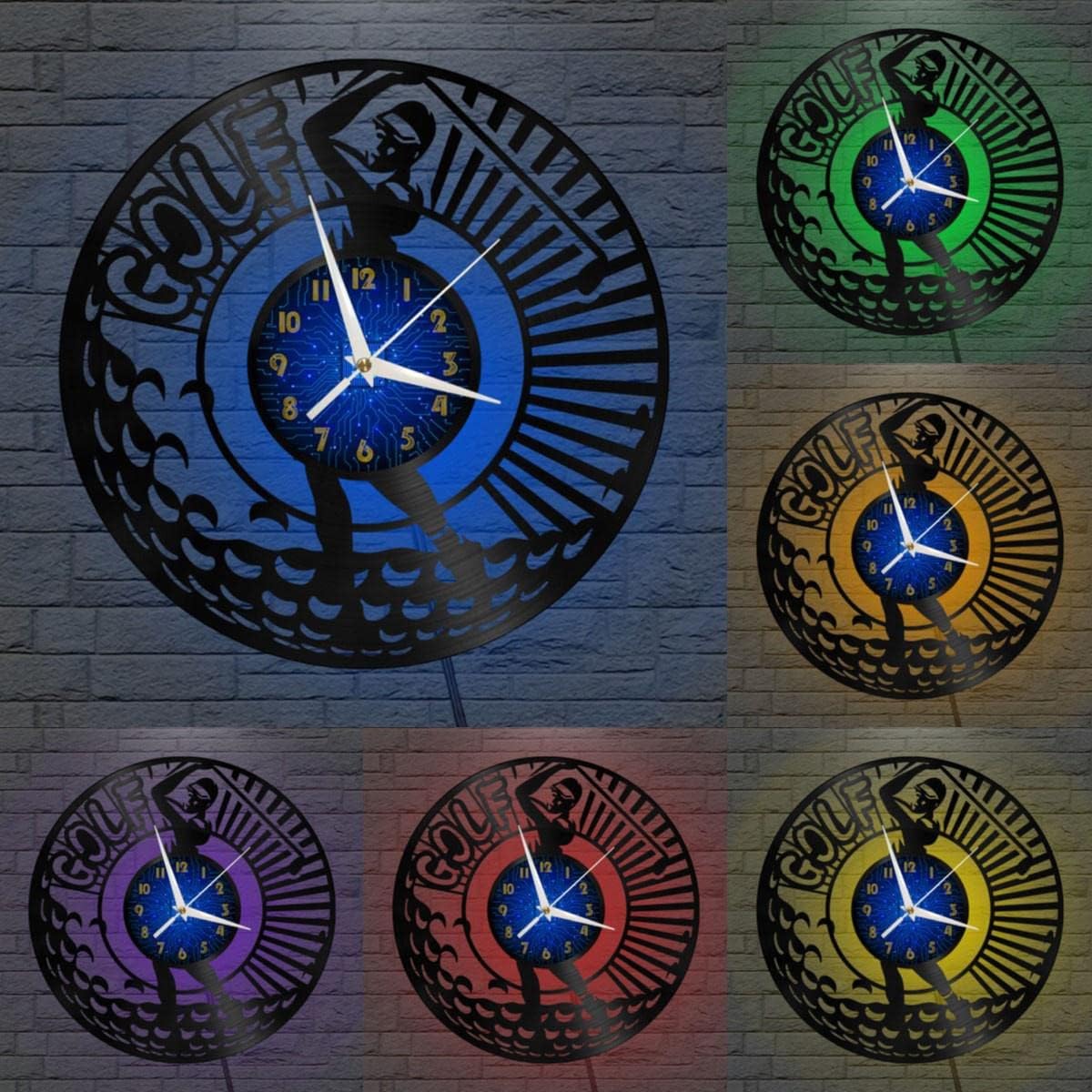Golf Club 3 12 Inch Vinyl Record Wall Clock - Silent, Creative, and Unique Clock for Living Room, Entryway, or Bedroom Decor Idea(12 inchs B with LED)