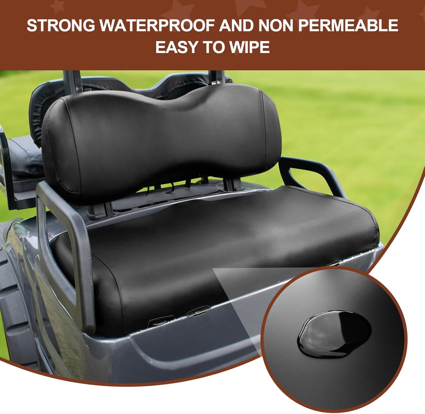 NOKINS Golf Cart Seat Covers Leather Front Seat Cover Fit Yamaha Drive&Drive 2,Smooth and Simple Style,No Stapler,Golf Cart Vinyl Waterproof Replacement Seat Cover, Black