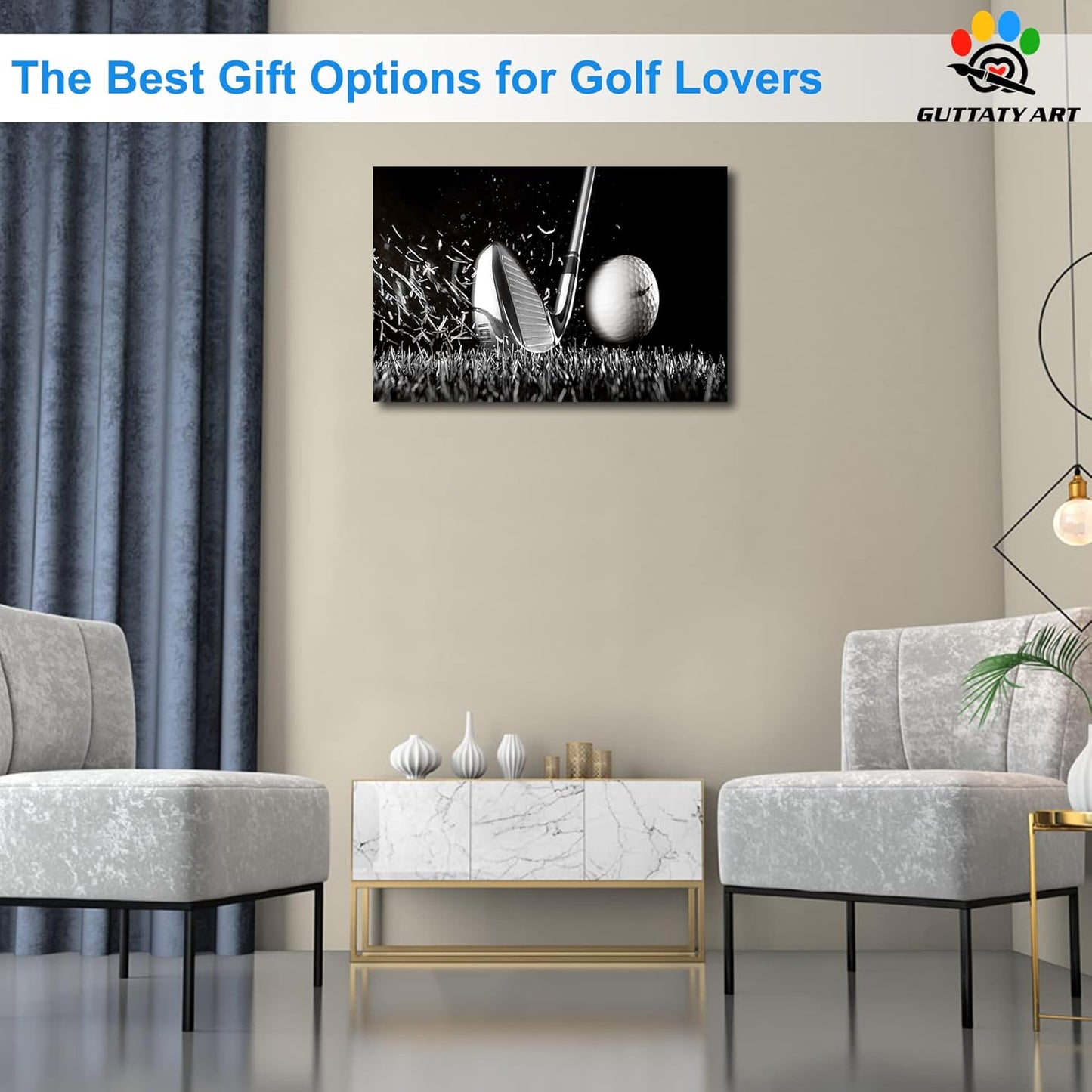 Canvas Wall Art, Play Golf Ball Wall Art Painting Prints for Living Room Wall Decor, Sport Golf Clubs Poster Picture for Bedroom Kitchen Decor, Framed Artwork for Office Home Decoration 12x24 Inches