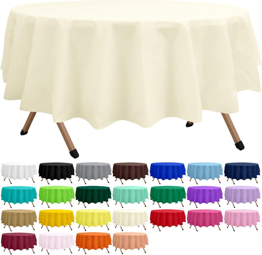 2 Pack Ivory Premium Plastic Tablecloth Round 84 Inches Reusable Beige Creamy White Decorative Table Cover for Dining, Wedding, Party, Indoor and Outdoor use