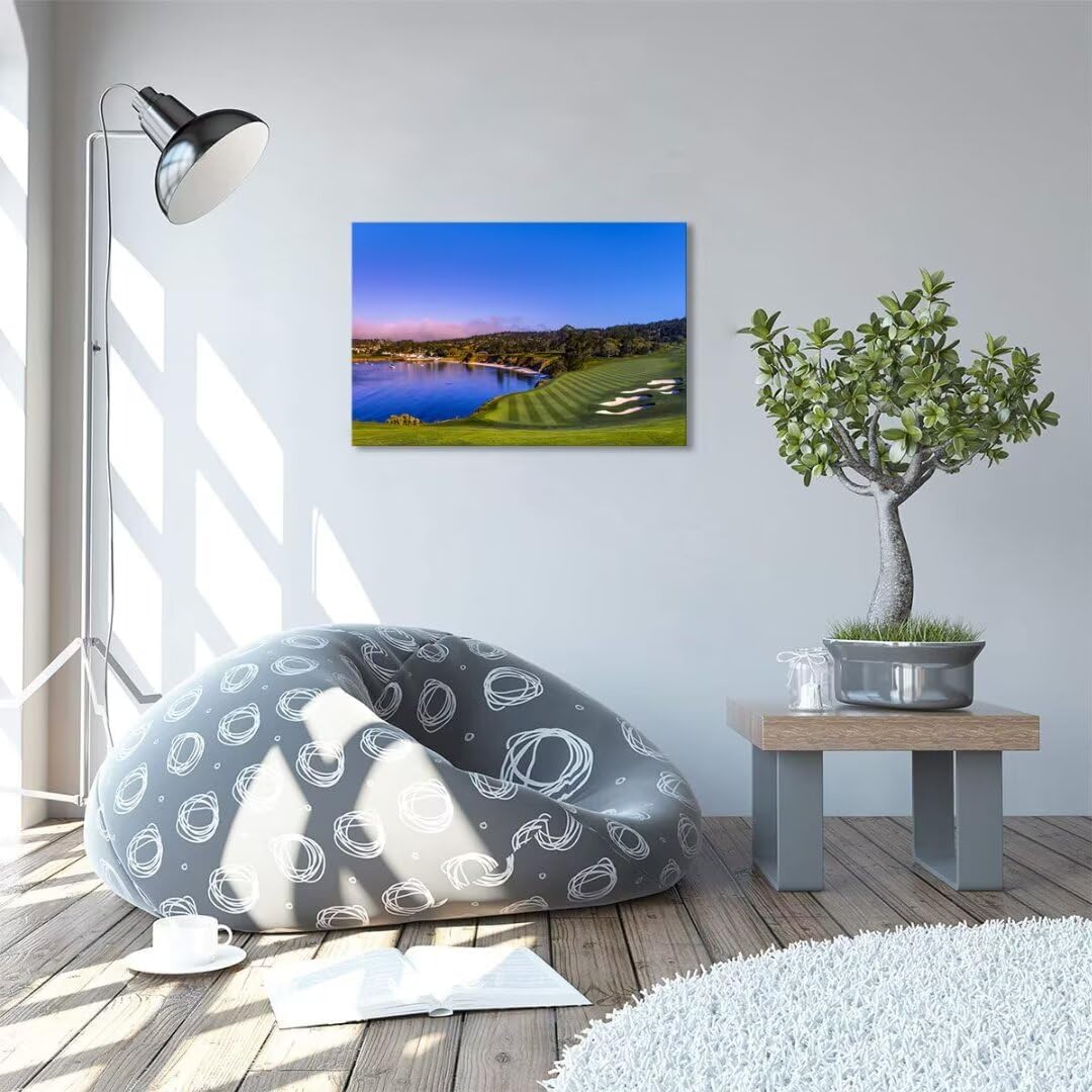 Pebble Beach Golf Course Wall Art Picture for Office USA Monterey California Golf Club Wall Decor for Living Room Bedroom Bathroom Home Decorations Canvas Prints Framed Ready to Hang(18''H x 24''W)