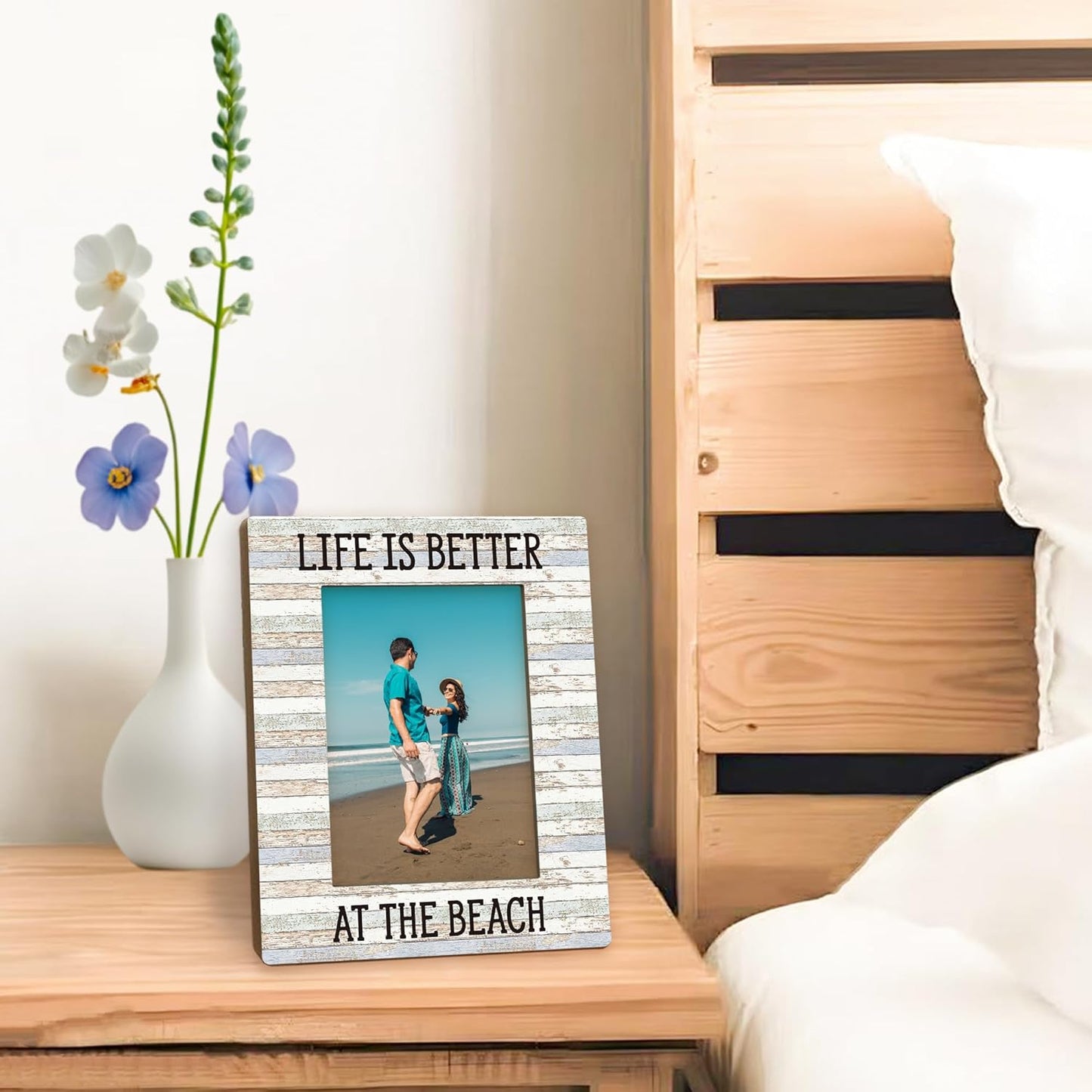 Beach Picture Frame 5x7, Coastal Photo Frame, BeachVocation Gifts for Women men BeachLovers, Life is Better at The Beach Holiday Wooden Picture Photo Frames for BeachHouse Desk Home Room Decor