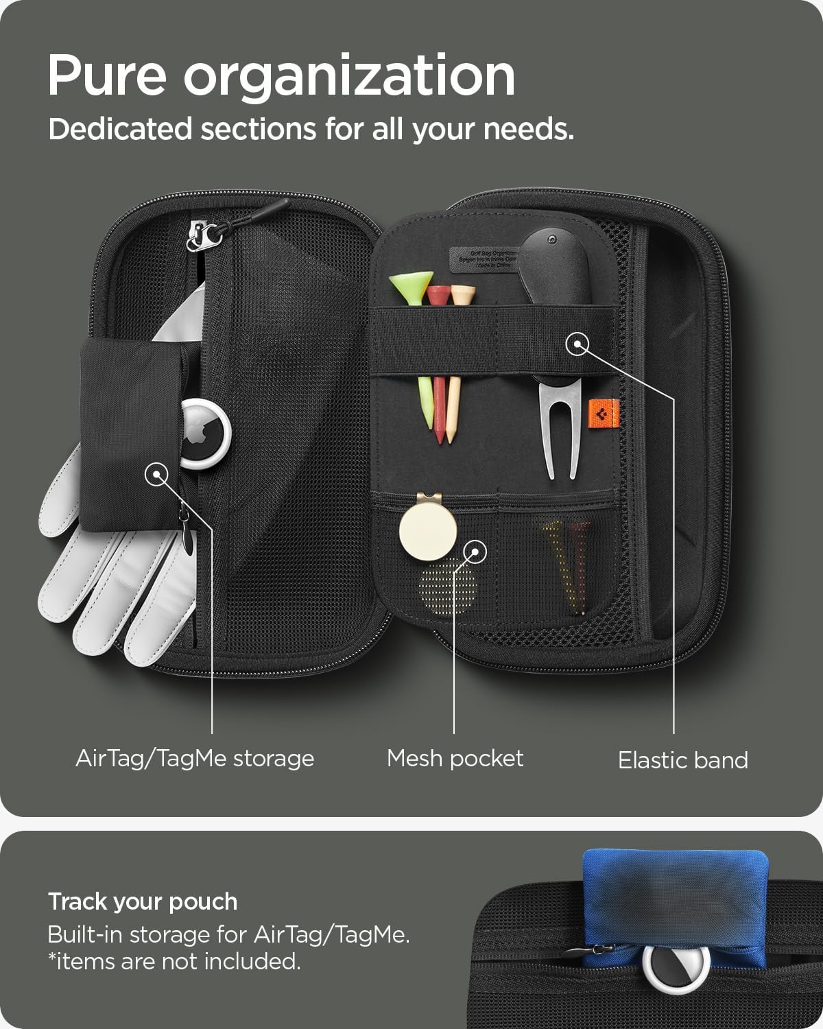 Spigen Golf Essentials Organizer Pouch - Golf Accessories/Valuables Holder and Case Fits Balls, Tees, Markers, Gloves