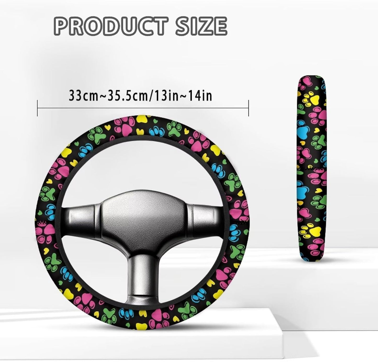 Fashion Dog Paw Steering Wheel Cover Colorful Universal Fit Golf Cart Steering Wheel Covers Anti-Slip Club Car Golf Cart Accessories 13-14 Inch Cooling in Summer