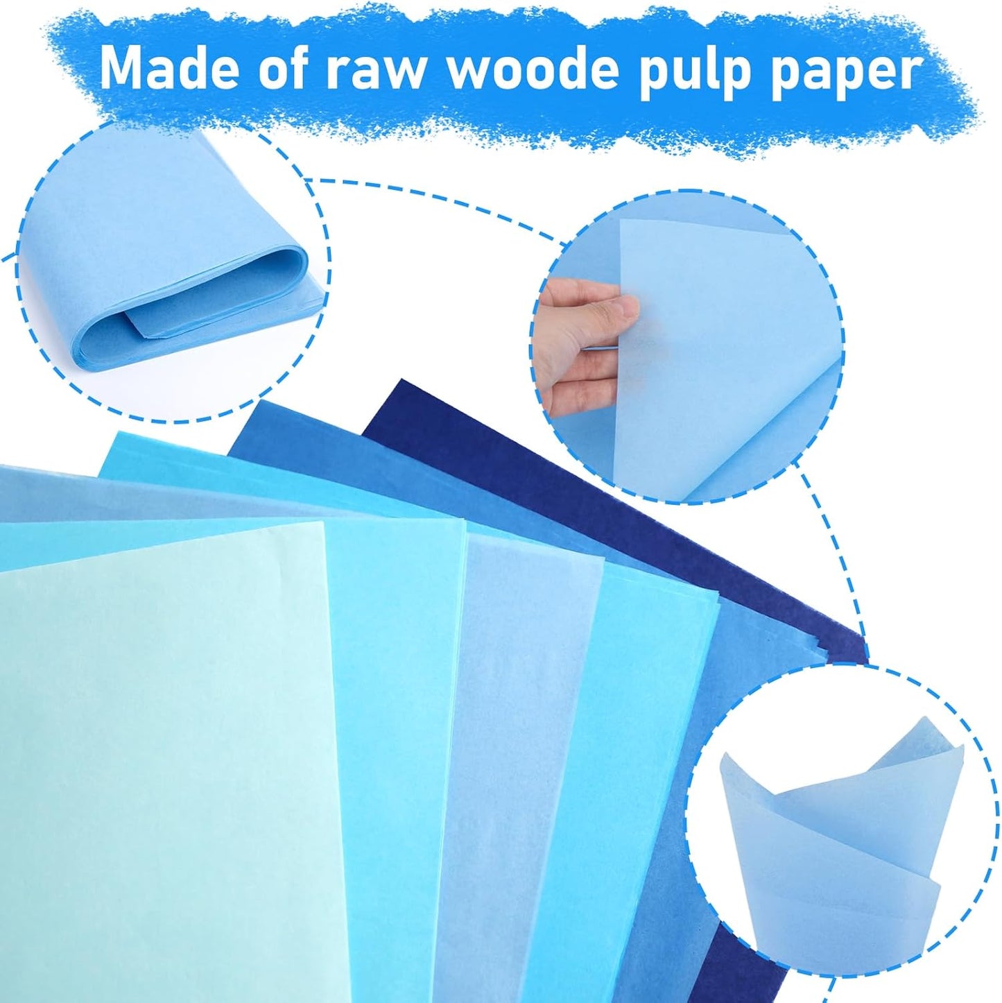 VGOODALL 450 Sheets Blue Tissue Paper, 11.5×8 Inch Gift Wrapping Paper Bulk for Christmas Birthday Decor DIY Project Crafts, 6 Colors