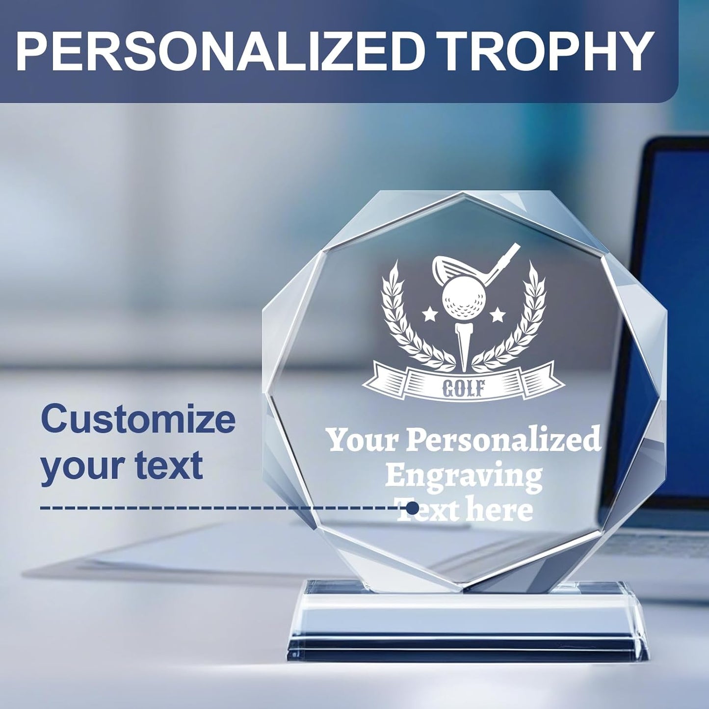 Personalized Crystal Trophy Award - Custom Plaque w/Engraved Text Logo - Employee Appreciation Gifts, Farewell Retirement Gifts - Custom Trophy and Employee Recognition Awards