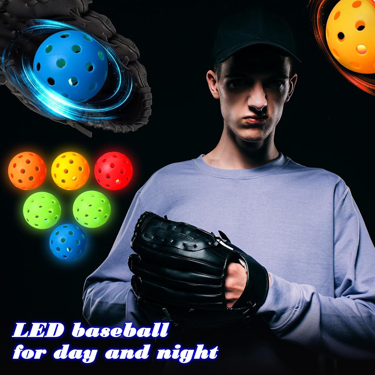 10 Pack Light Up Baseball Glow in The Dark Practice Baseballs & Softballs LED Practice Balls Luminous Training Baseballs Hollow Airflow Softball Ceiling Balls for Teen Adult Baseball Fan