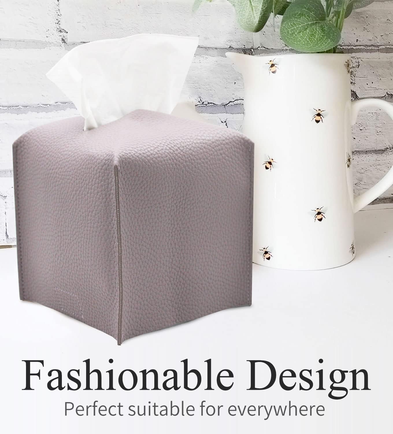Livelab Tissue Box Cover, Square Decorative PU Leather Tissue Box Holder Modern Tissue Case Facial Paper Organizer Dispenser for Bathroom, Vanity Countertop, Night Stand, Desk 5X5X5'' | Light Purple